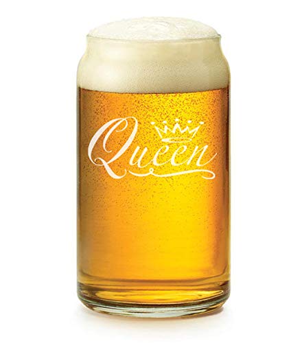 16 oz Beer Can Glass - Queen Fancy Design - Perfect for Home Bars, Parties & Gifts - Durable & Stylish Drinking Glass for Beer, Cocktails & Beverages