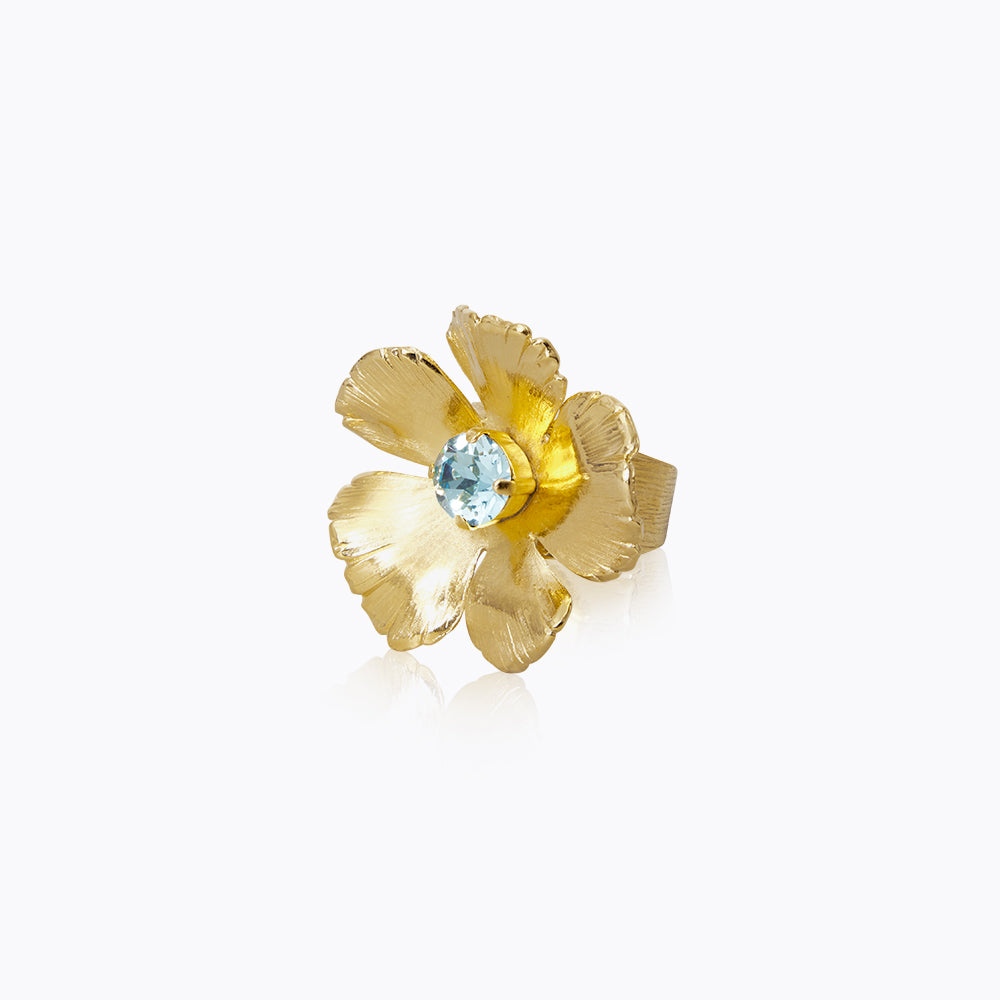 Aquamarine Anemone Ring - Elegant Ocean-Inspired Jewelry for Women | Perfect for Beach Weddings, Boho Fashion & Gift Giving