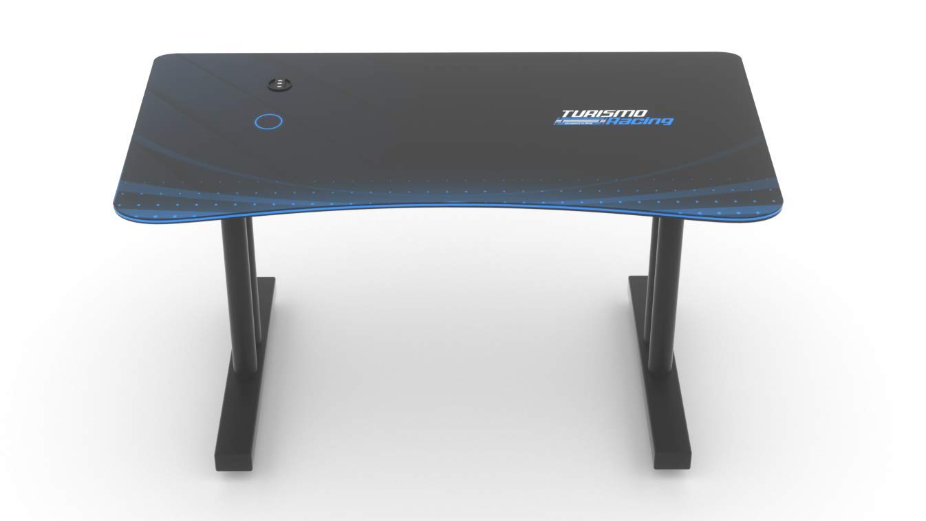 Turismo Racing Gaming Desk - Extra-Wide PC Computer Desk with Built-in Wireless Charger, USB Ports & Mouse Pad - Ergonomic Design for Gamers & Home Office (Blue) | Perfect for Esports, Streaming & Remote Work