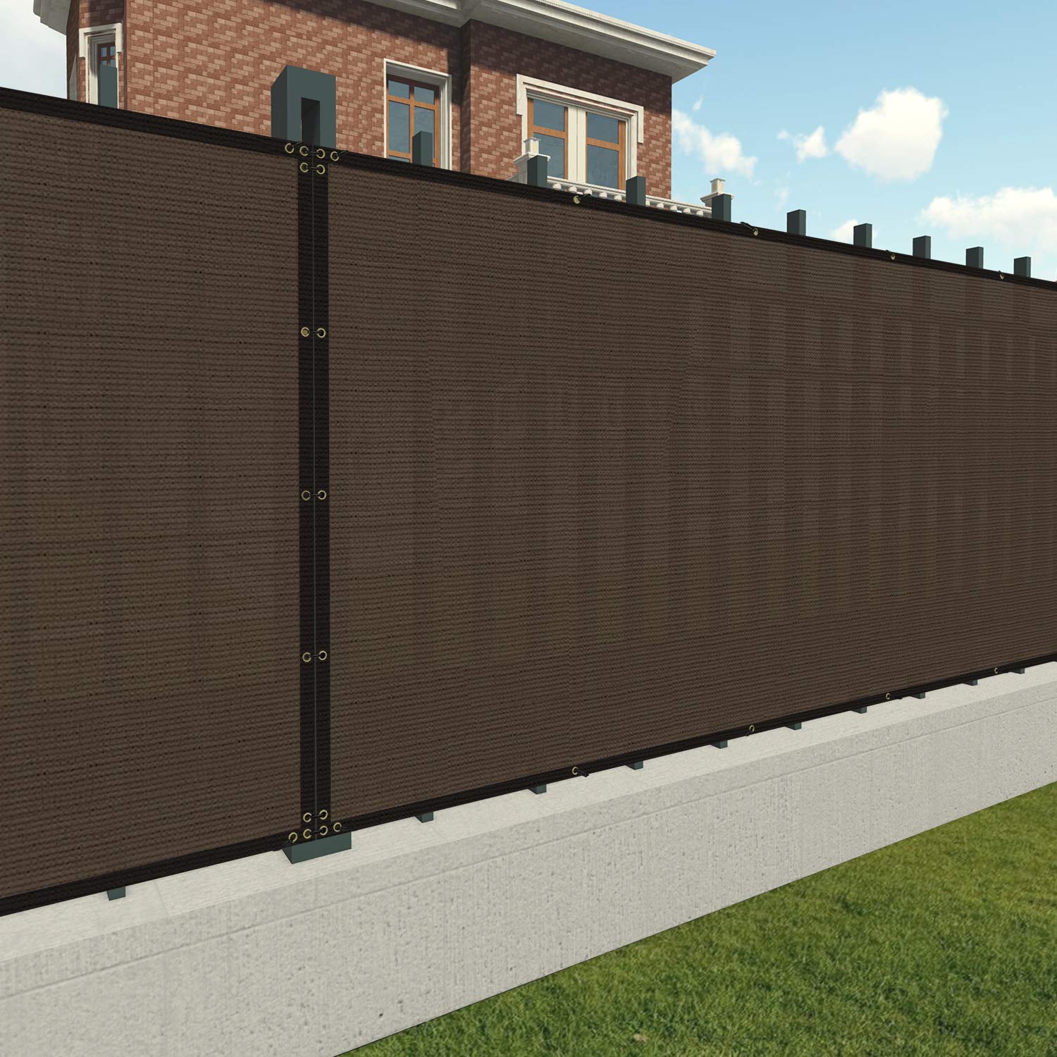7'x174' Brown Privacy Screen Fence - UV Blocking 180 GSM Mesh Shade Net with Brass Grommets for Garden & Backyard