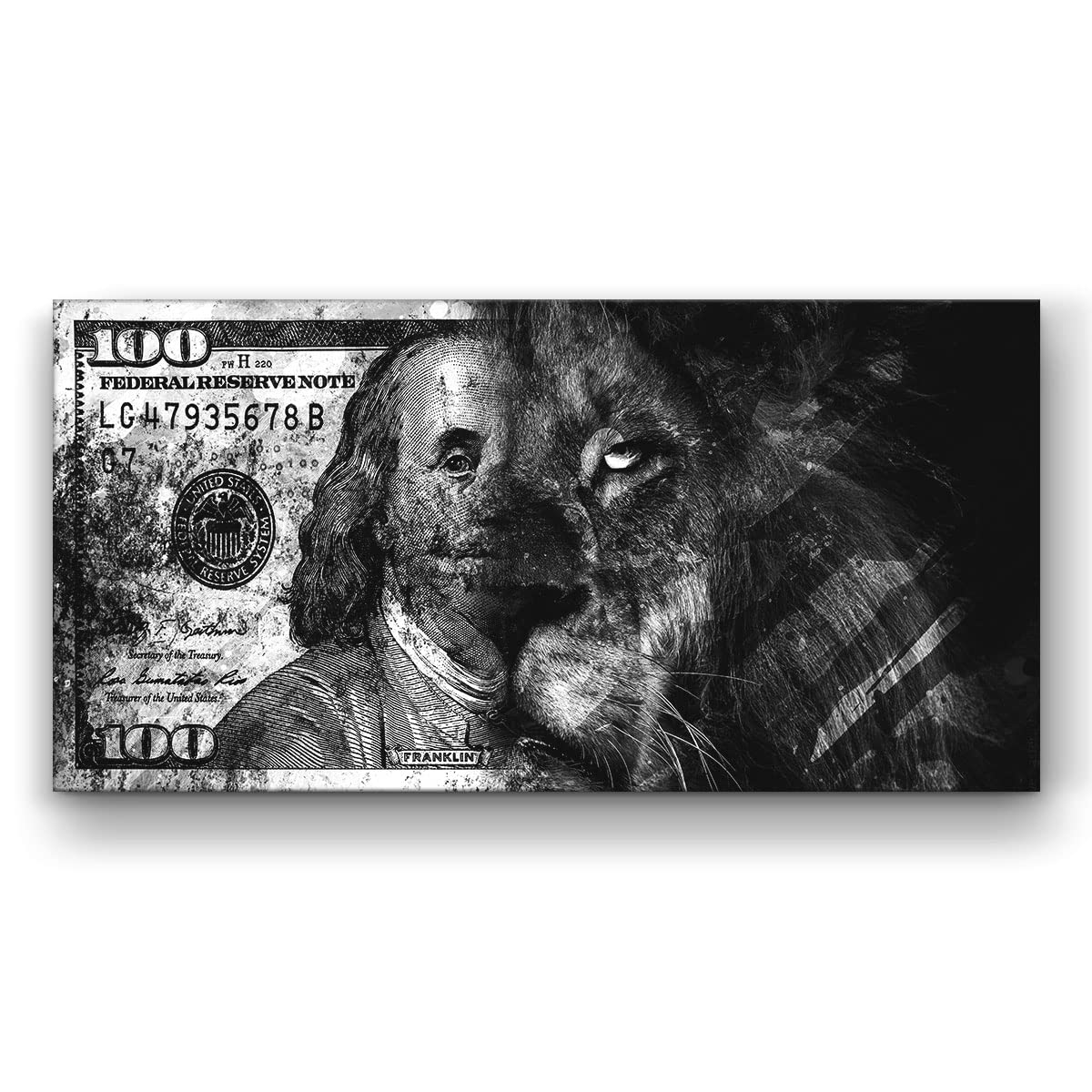 SuccessHunters 100 Dollar Bill Wall Art Canvas Print - Money Lion Financial Decor for Office & Home - Motivational Lion Sign Artwork (15