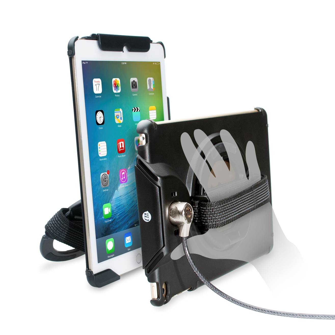 Anti-Theft iPad Case with Security Cable Lock - Multi-Functional Grip Stand & Hand Strap for iPad Air 1/2, iPad 5th/6th Gen, iPad Pro 9.7