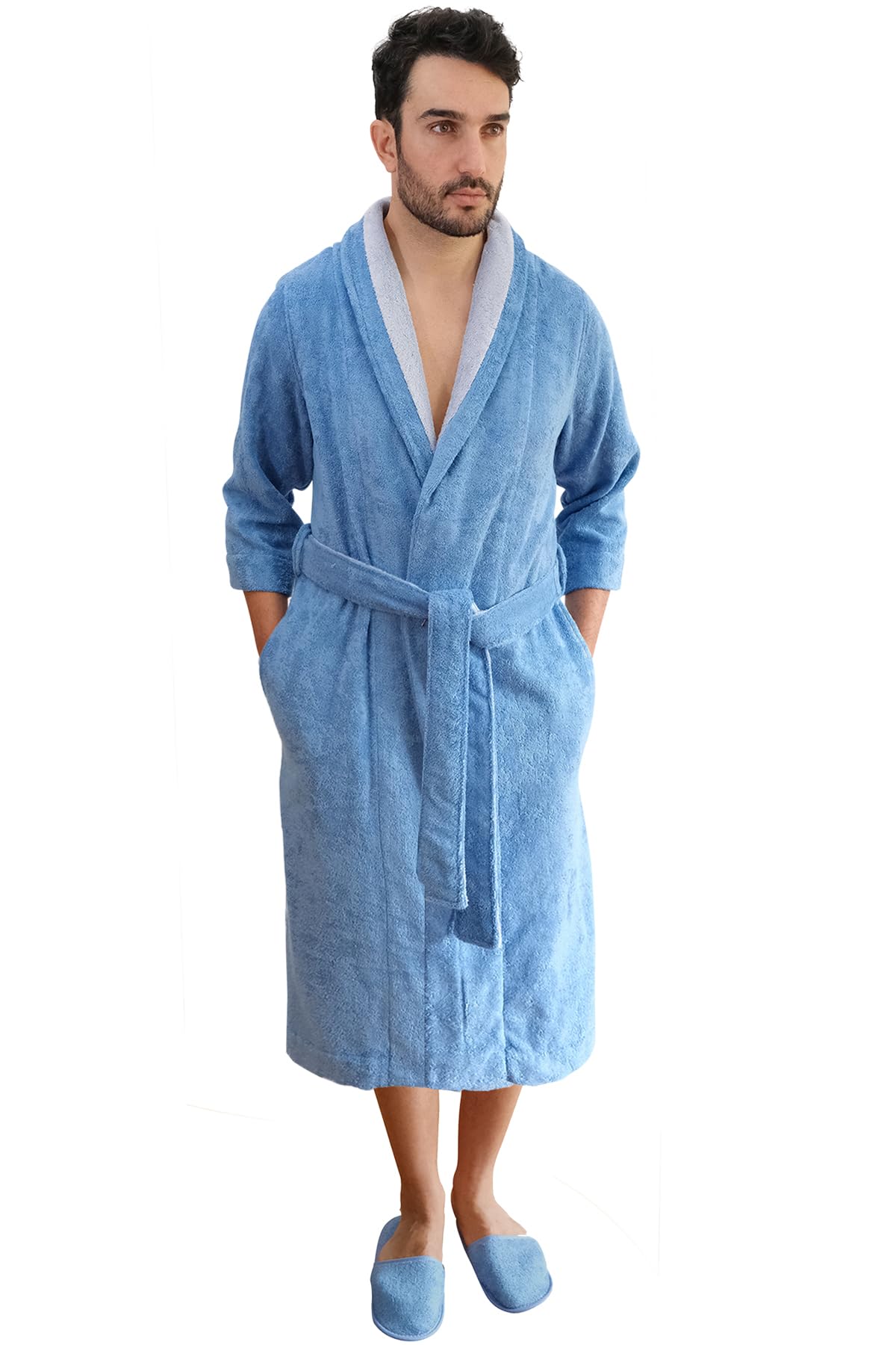 Luxury Faux Fur Shawl Collar Bathrobe with Matching Slippers | European Crafted Two-Tone Design | Perfect for Spa, Hotel & Home Relaxation