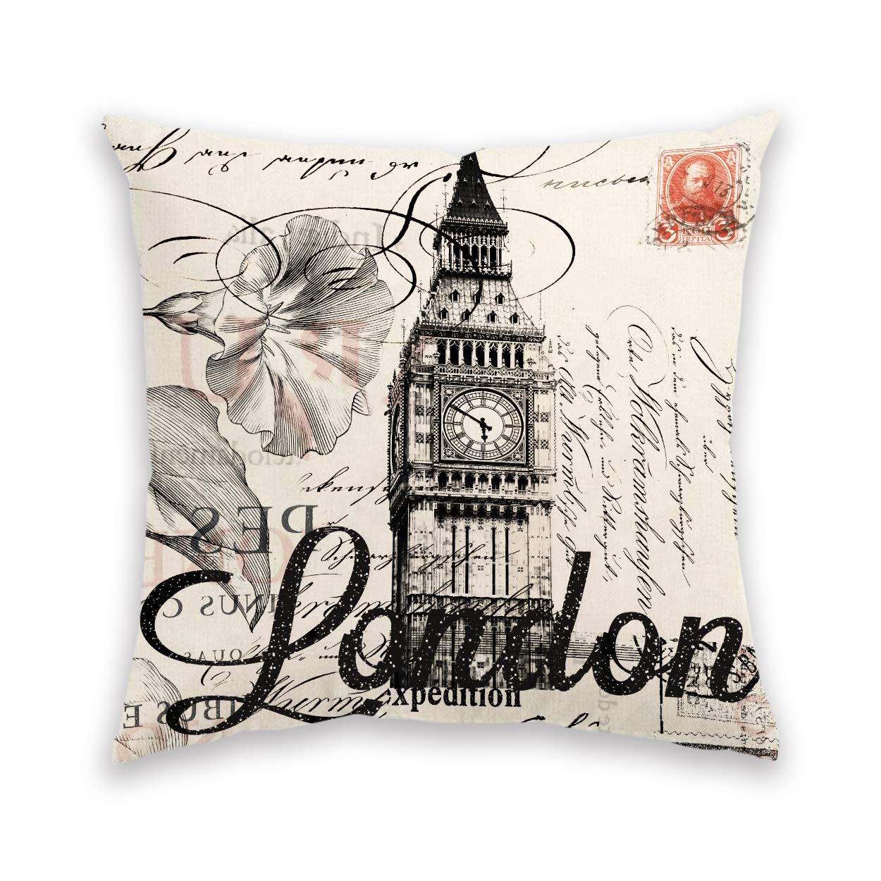 London Big Ben Throw Pillow Covers 18x18 - Cotton Linen Sofa Decor for Living Room & Bedroom