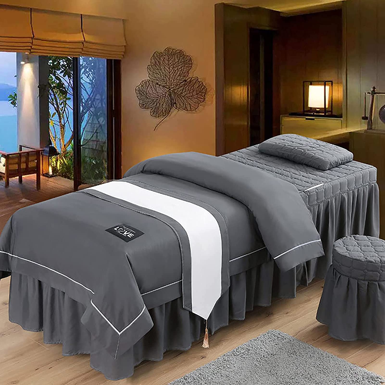 4-Piece Microfiber Massage Table Sheet Set - Spa Beauty Bed Cover, European Solid Color Salon Bedspread for Massage & Physiotherapy - Perfect for Professional Spas, Salons & Home Use
