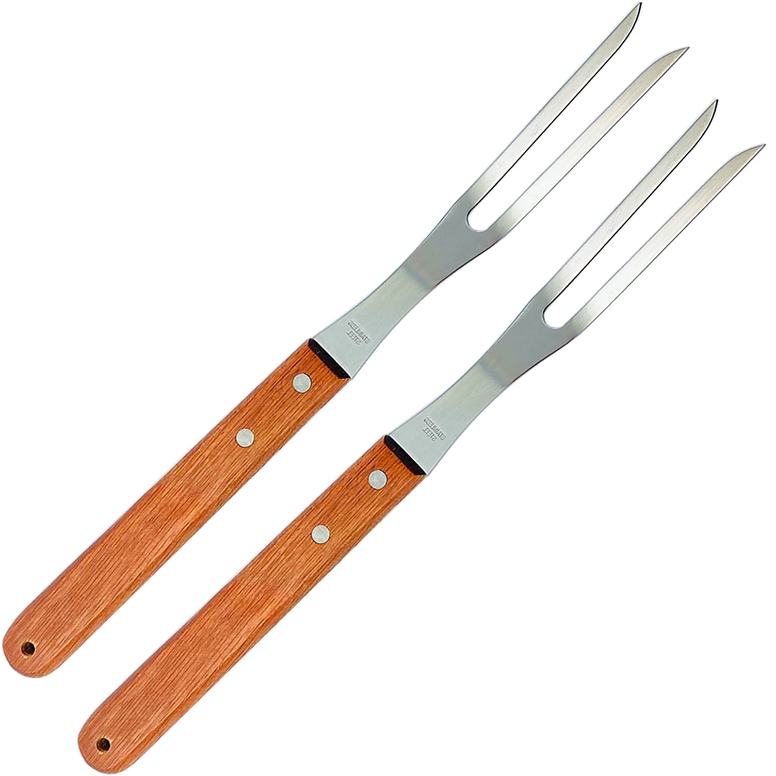 2 Pack 13 Inch Stainless Steel Carving Forks with Wooden Handle - Heavy Duty BBQ Forks for Grilling, Roasting, Serving Meat - Perfect for Outdoor Cooking, Camping, and Holiday Dinners