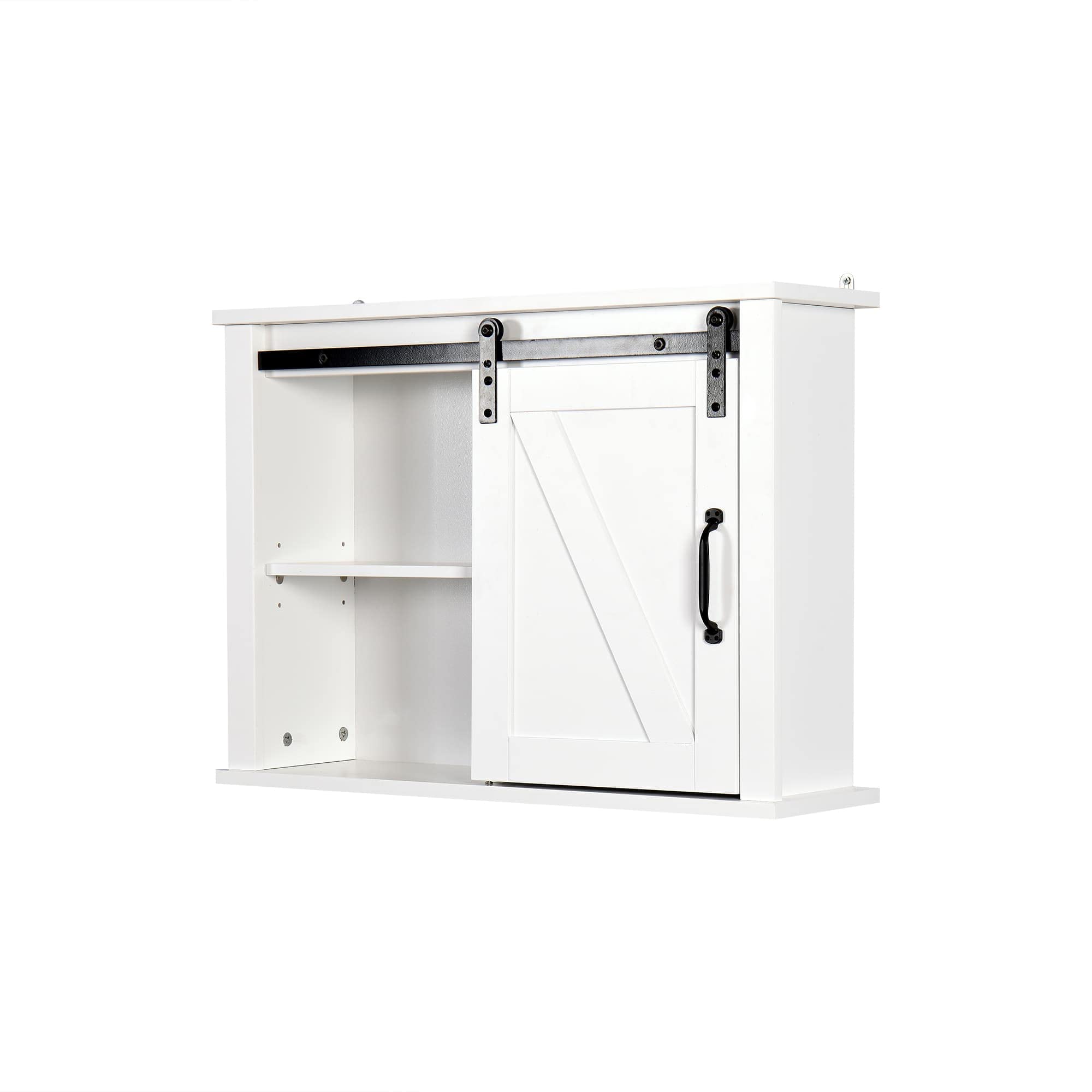 DOLFISH 27.16x7.8x19.68 Inch White Wooden Bathroom Wall Cabinet with 2 Adjustable Shelves & Sliding Barn Door - Space-Saving Storage for Towels, Toiletries & Cosmetics in Bathroom, Laundry Room or Bedroom