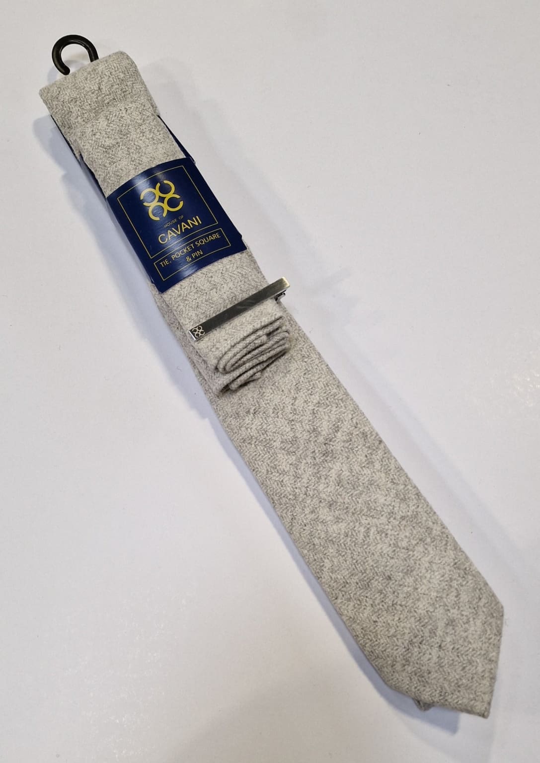 Cavani Kyra Grey Tie Set for Men - Premium Silk Necktie & Pocket Square - Perfect for Weddings, Business & Formal Events