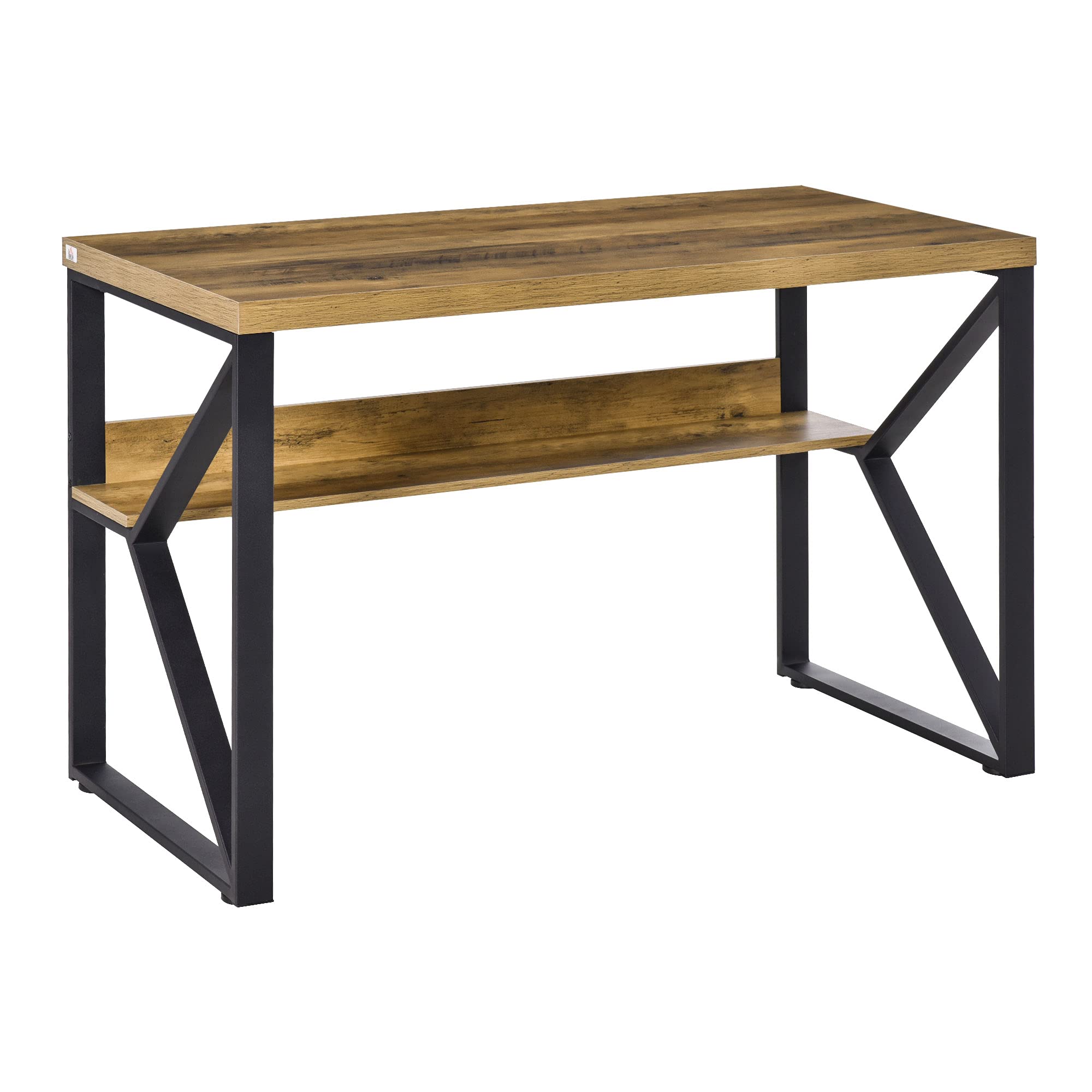 HOMCOM 47 Inch Industrial Writing Desk with Storage Shelf, Sturdy K-Shaped Steel Frame & Adjustable Footpads - Black/Brown Home Office Computer Desk for Work & Study