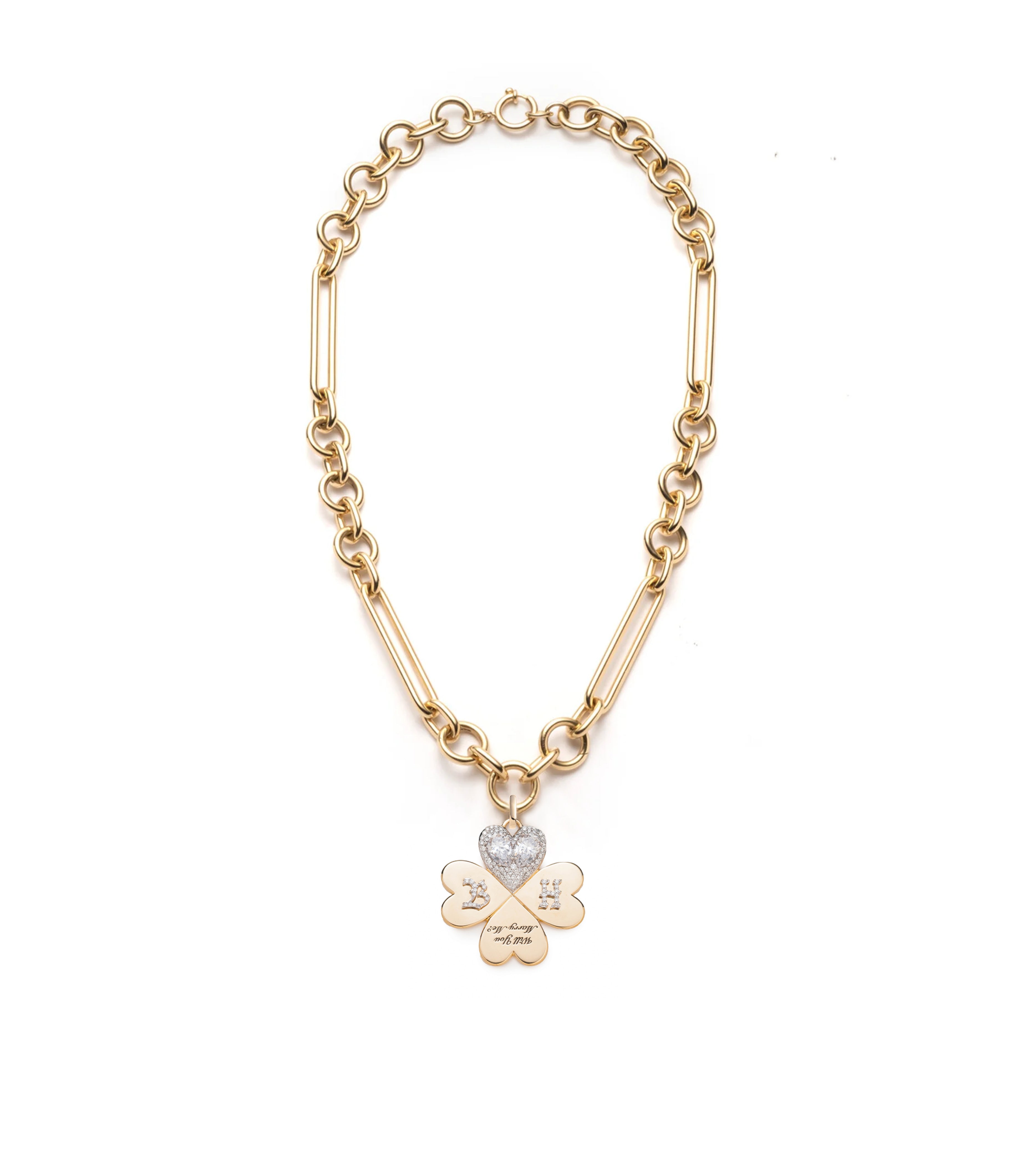 Custom 'Will You Marry Me' Oversized Mixed Clip Necklace in Yellow Gold with Pear Diamond - Perfect for Proposals, Anniversaries & Romantic Gifts
