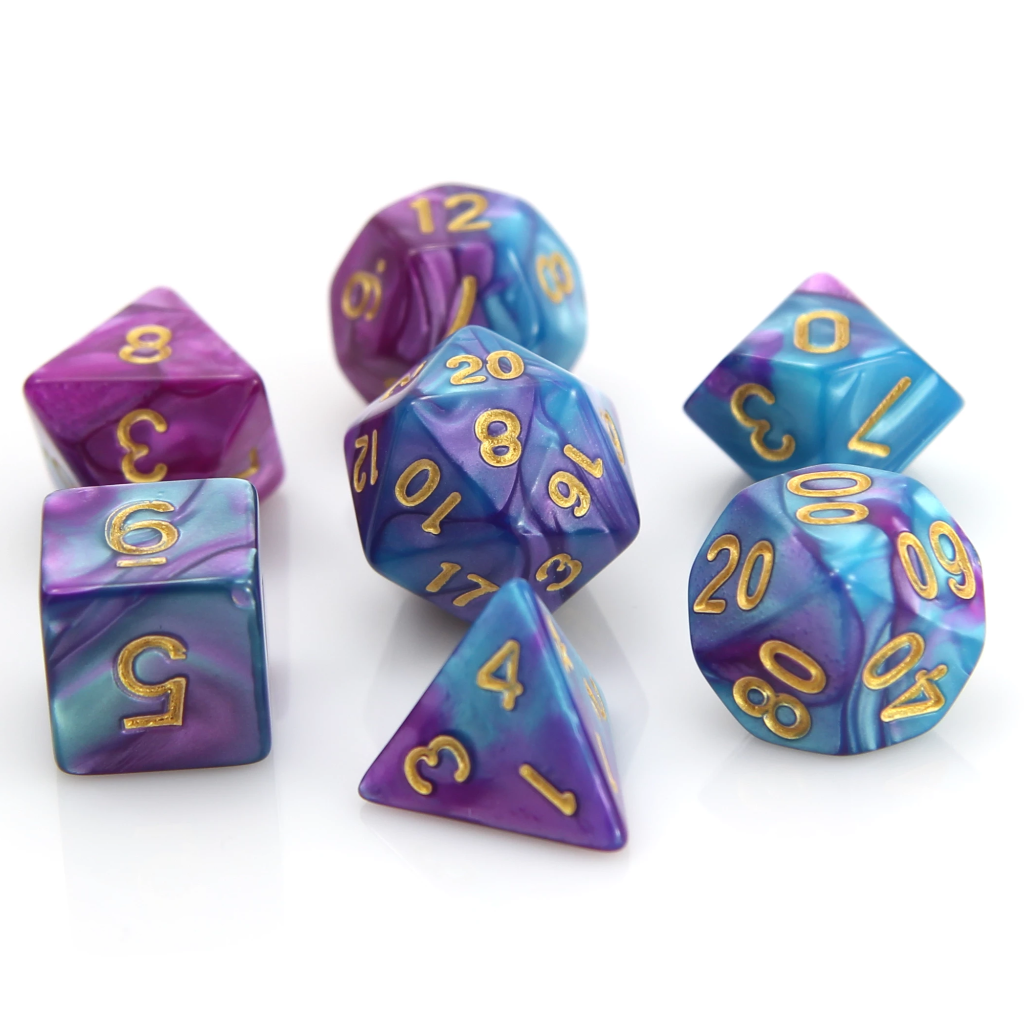 7 Piece RPG Dice Set - Purple & Turquoise Marble Swirl for Dungeons & Dragons, Pathfinder, Tabletop Gaming