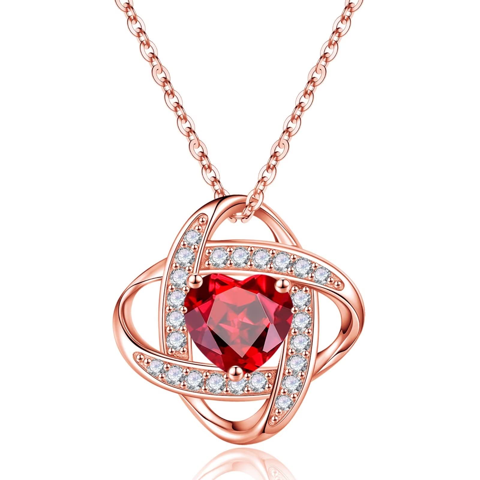 925 Sterling Silver Birthstone Necklace for Women - Love Knot Pendant with Natural or Created Gemstone, Personalized Gift for Mom, Wife, Girlfriend - Valentine's Day, Anniversary, Birthday, Christmas Jewelry Present - Perfect for Romantic Occasions & Special Celebrations