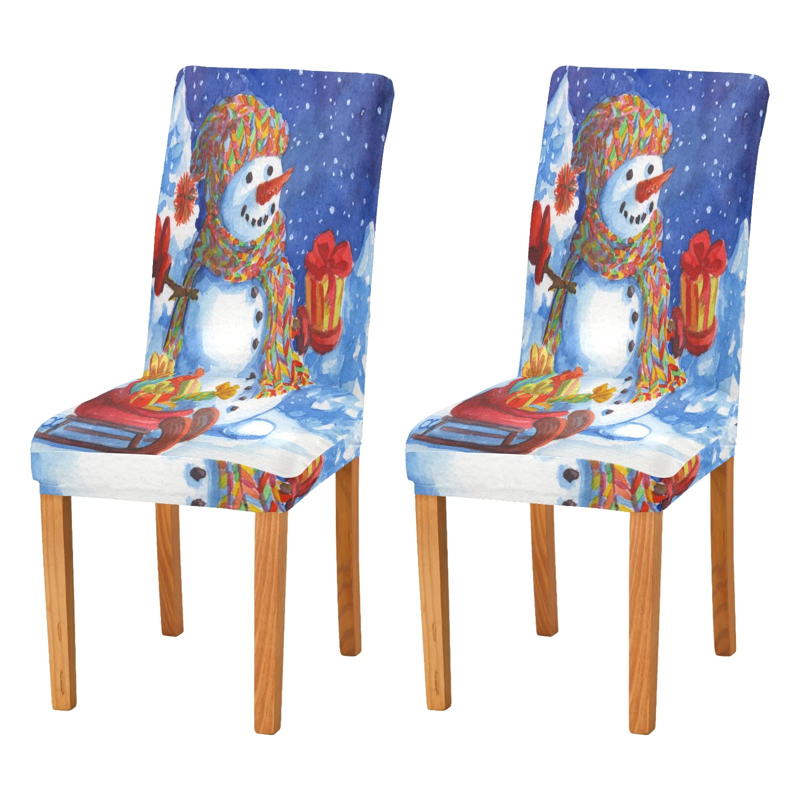 Christmas Snowman Chair Covers Set of 2 - Stretchable Washable Dining Chair Slipcovers for Kitchen, Hotel & Banquet - Festive Holiday Seat Protectors for Home Decor & Parties
