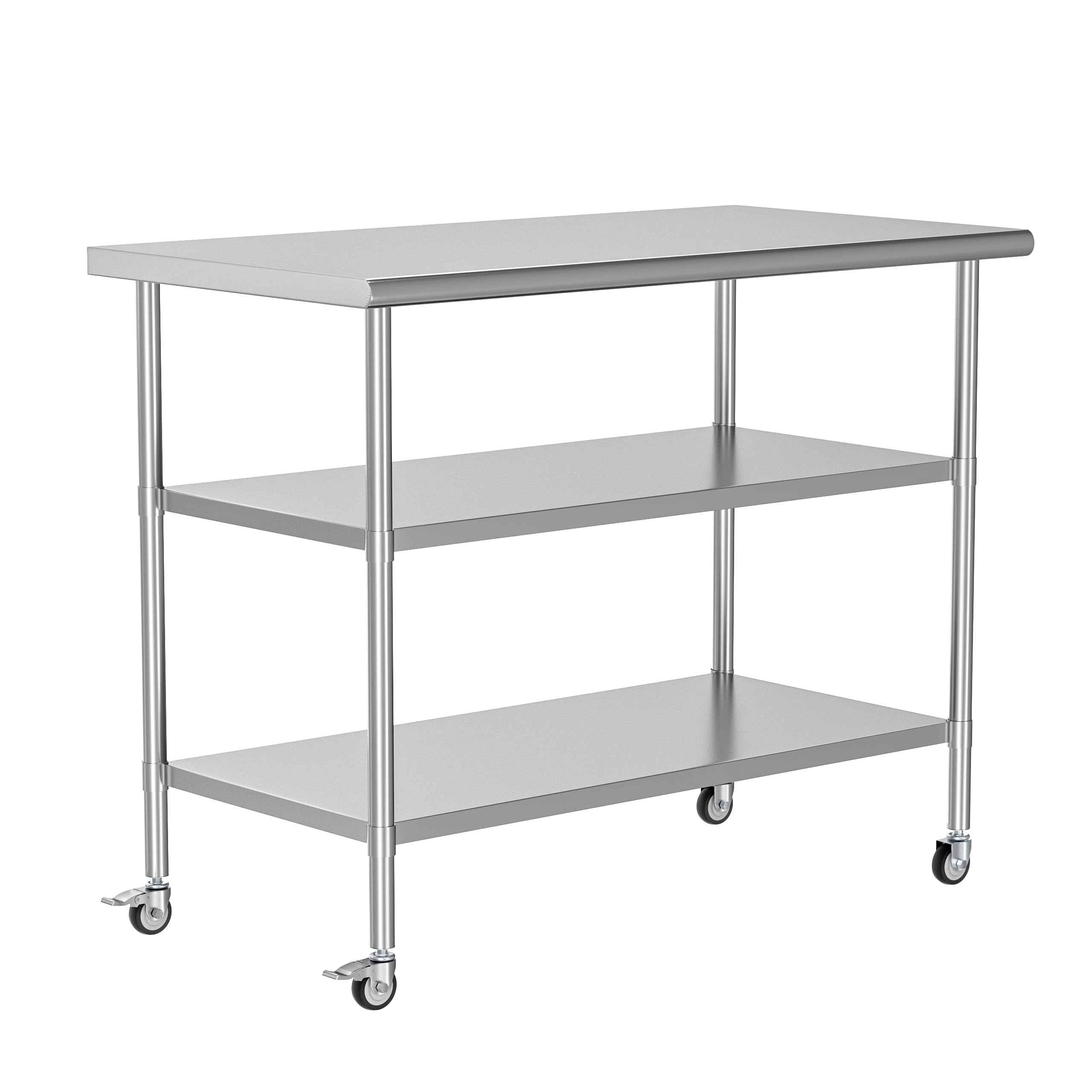 Stainless Steel Commercial Work Table 24x48 Inches with Wheels & 2 Adjustable Shelves - Heavy Duty Metal Food Prep Table for Restaurant, Kitchen, Outdoor BBQ, Catering & Food Service