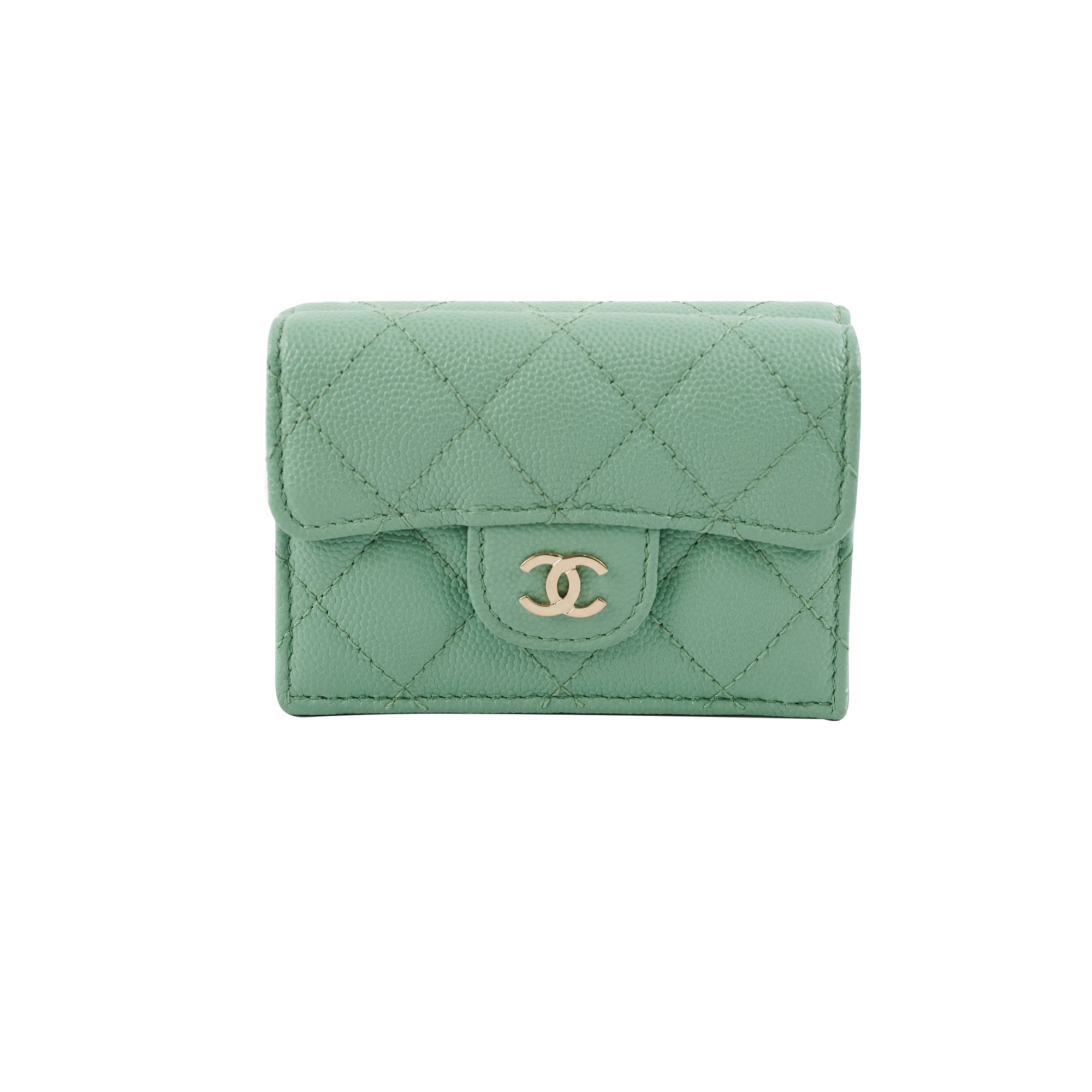 Chanel Caviar Leather Compact Wallet in Green - RFID Microchipped for Secure Payments | Perfect for Everyday Use & Luxury Fashion Accessories