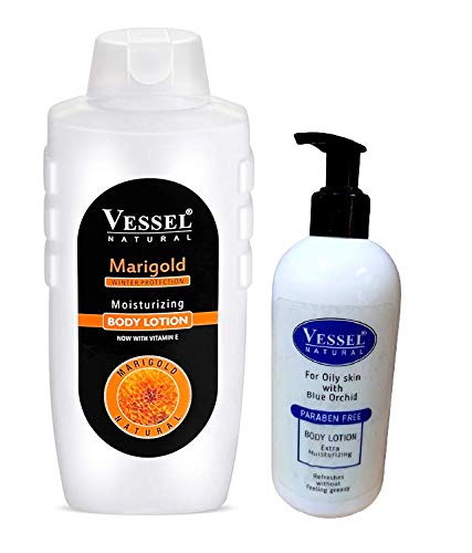 GIFTMOOR Vitamin E Enriched Marigold & Blue Orchid Body Lotion - Extra Moisturizing Winter Skin Care (Pack of 2: 650ml + 300ml) | Dry Skin Relief for Hands, Feet & Body | Ideal for Cold Weather & Nighttime Hydration