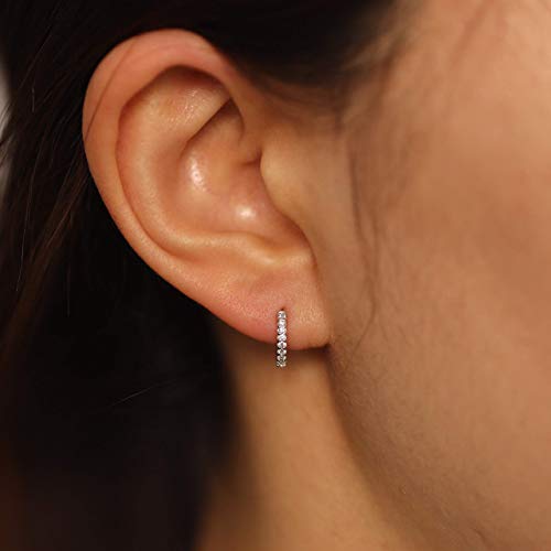 10mm Diamond Huggie Hoop Earrings - 14K/18K Gold Small Hoop Earrings for Women - Single or Pair - Perfect for Everyday Wear, Gifts & Special Occasions