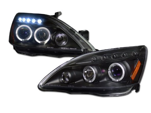 JDM Black DRL LED Halo Projector Headlights Lamps with Turn Signal - Compatible with 2003-2007 Honda Accord - Upgrade Your Night Driving & Style for Sedan & Coupe Models