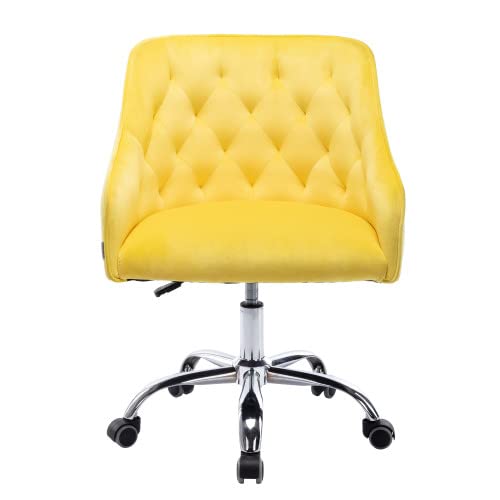 Modern Velvet Swivel Desk Chair with Adjustable Height & Wheels - Ergonomic Rolling Office Chair for Home, Bedroom, Study - Soft Upholstered Vanity Armchair in Yellow (Perfect for Workspaces, Gaming & Home Decor)