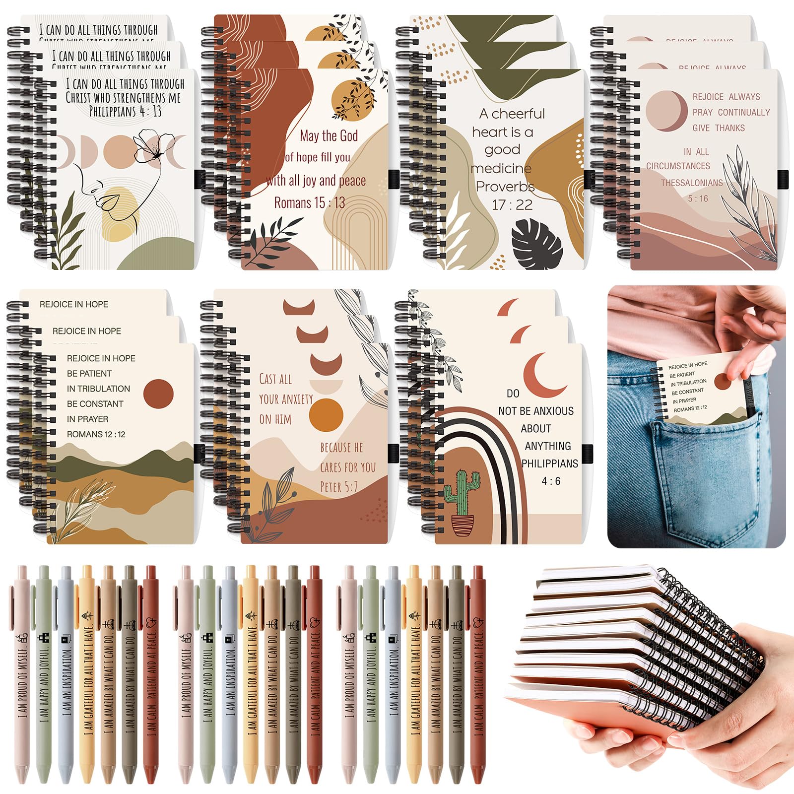 42 Pcs Christian Notebooks with Bible Verse Pens - Inspirational Gifts for Believers & Sunday School