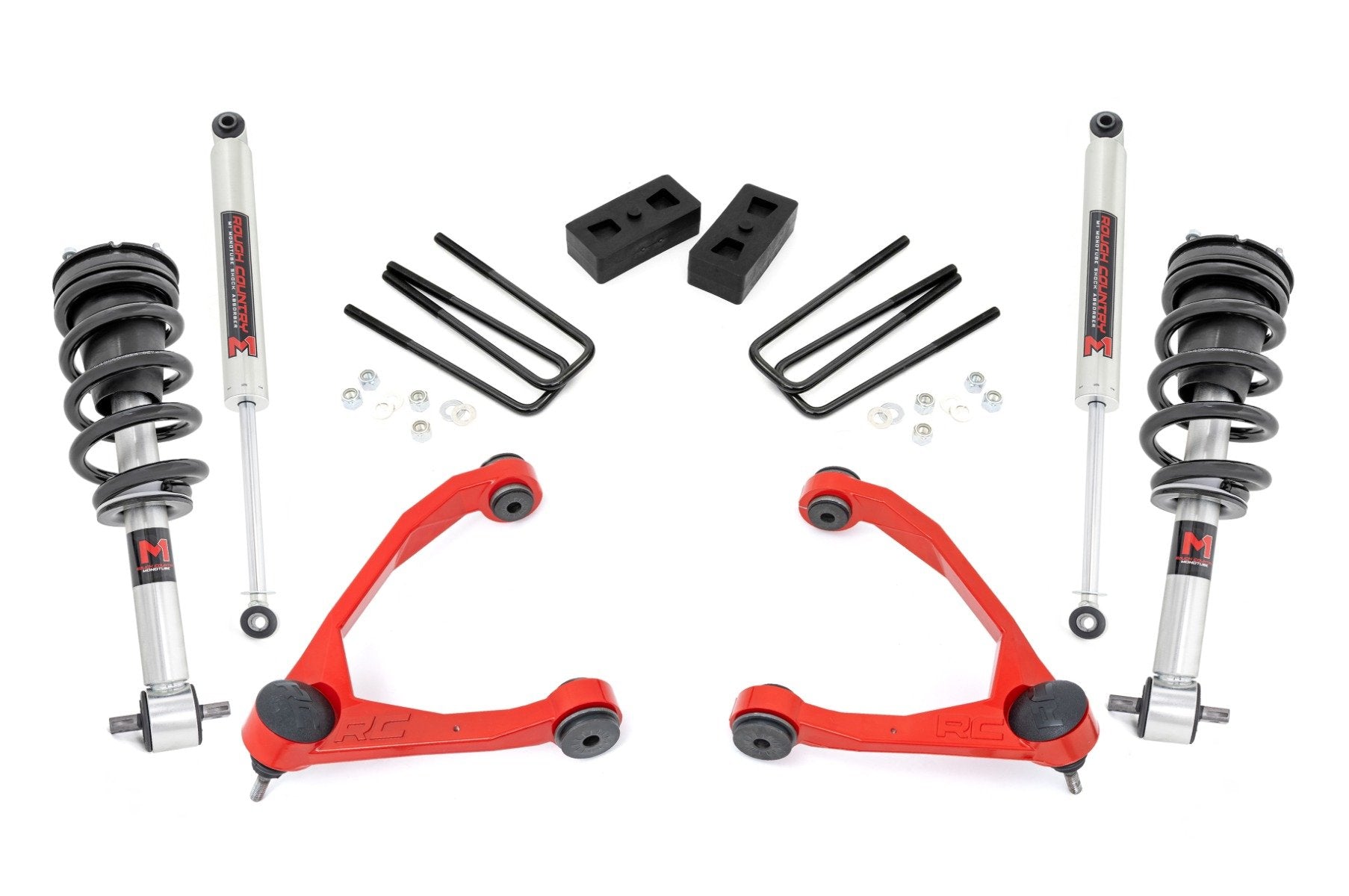 3.5 Inch Lift Kit for Chevy/GMC 1500 (2007-2013) - Heavy Duty Cast Steel Construction with M1 Strut - Part# 24640RED - Perfect for Off-Roading & Truck Customization