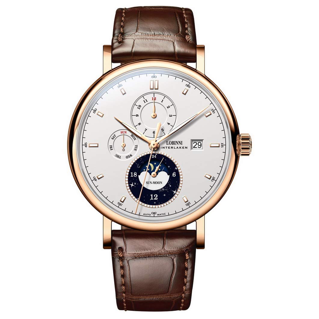 LOBINNI Men's Luxury Automatic Watch - Stainless Steel Self-Winding Mechanical Wristwatch with Sapphire Crystal, 50m Waterproof - Perfect for Business, Formal Events & Everyday Wear
