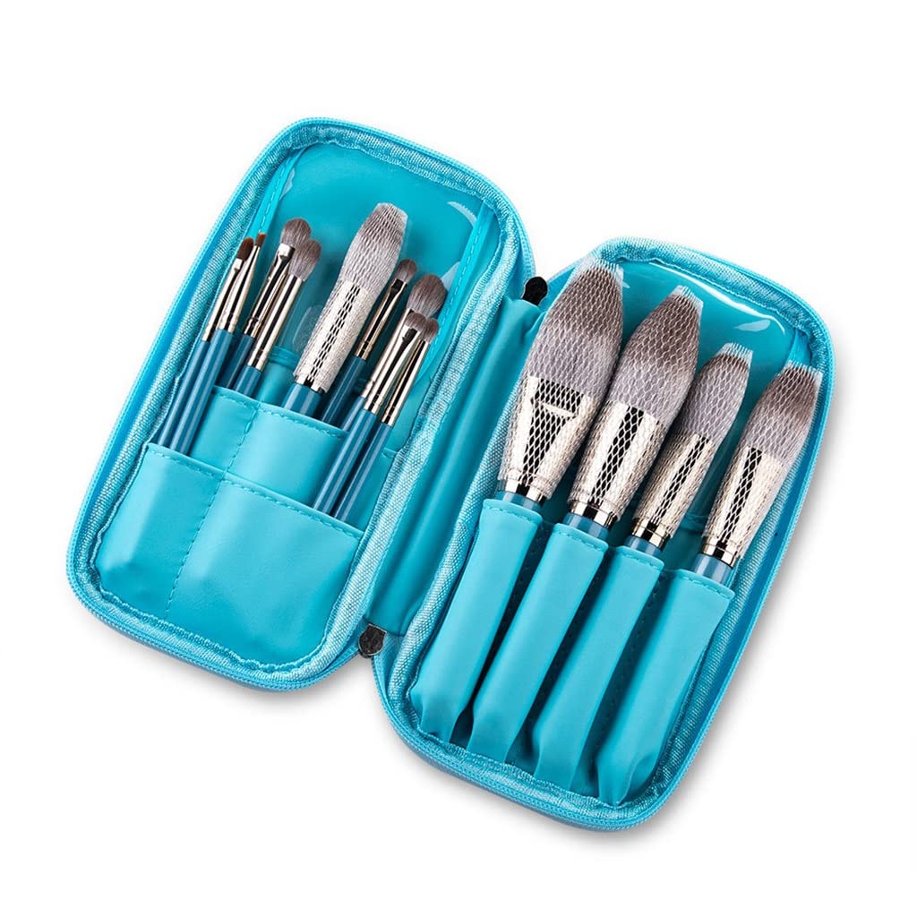 Premium 13-Piece RENSLAT Makeup Brush Set with Leather Bag - Foundation, Powder, Blush, Eyeshadow & Eyebrow Brushes - Soft Synthetic Bristles for Flawless Makeup Application - Perfect for Professional Artists & Home Use (Blue)