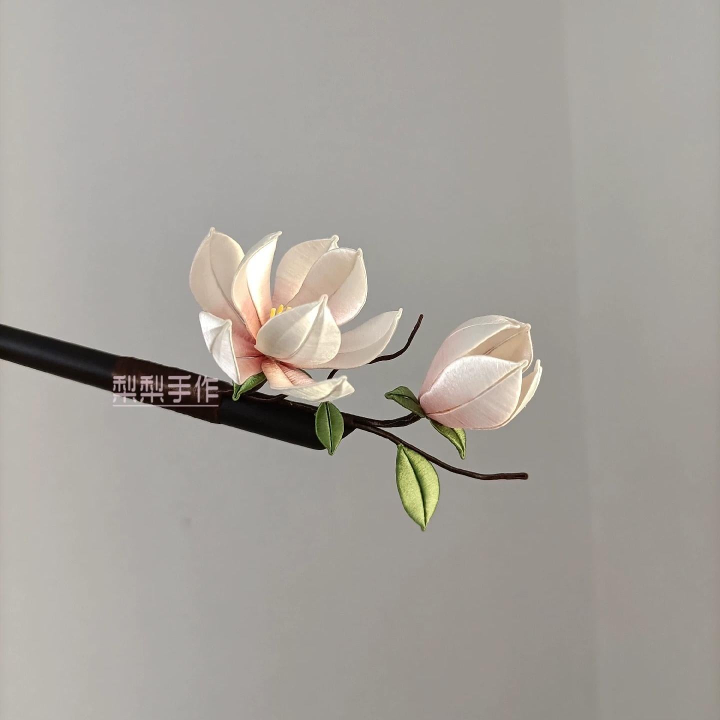 Magnolia Silk Hairpin - Handmade Floral Hair Clip for Women, Elegant Hair Accessories for Weddings, Parties & Daily Wear
