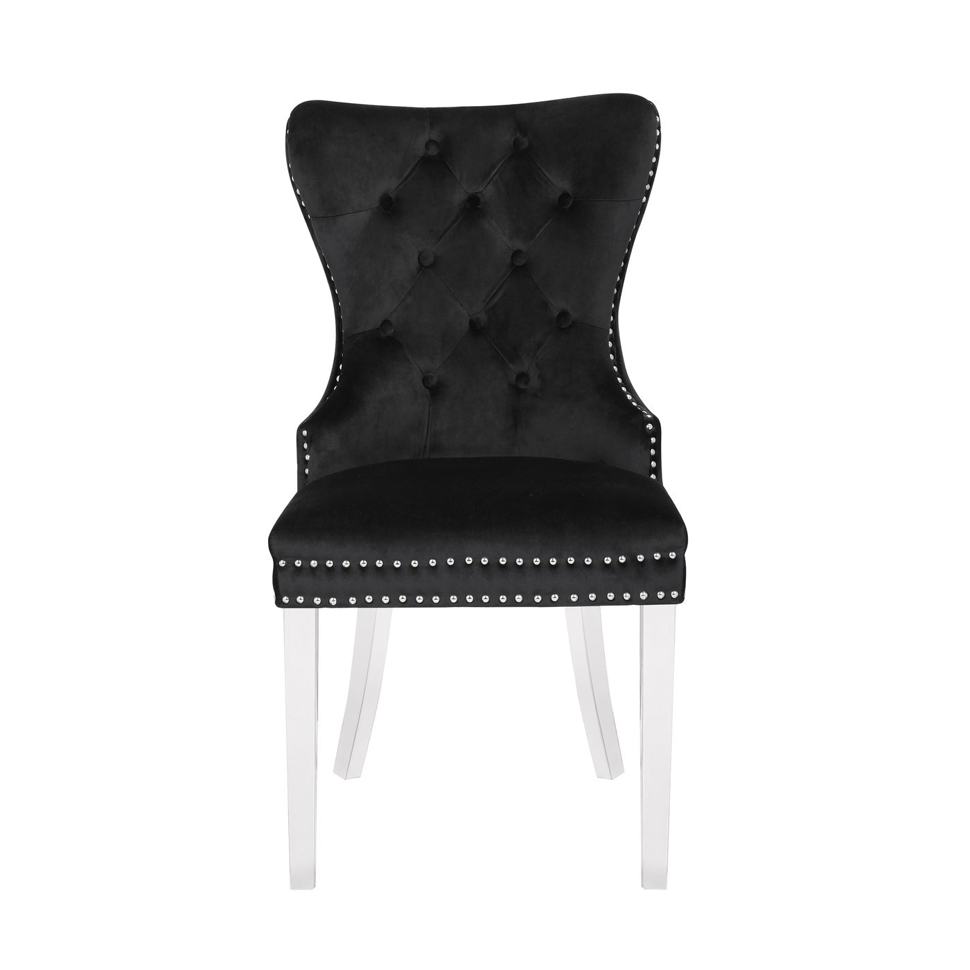 Luxury Black Velvet Dining Chairs with Stainless Steel Legs & Chrome Knocker - Set of 2 for Modern Home, Restaurant, or Wedding Decor
