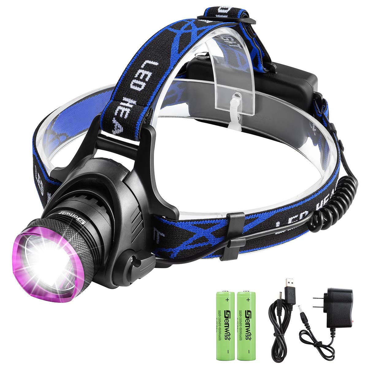Genwiss 5000 Lumen Rechargeable LED Headlamp - Brightest Waterproof Headlight Flashlight with 3 Modes for Running, Camping, Hiking & Cycling | Perfect for Outdoor Adventures, Night Jogging and Emergency Use