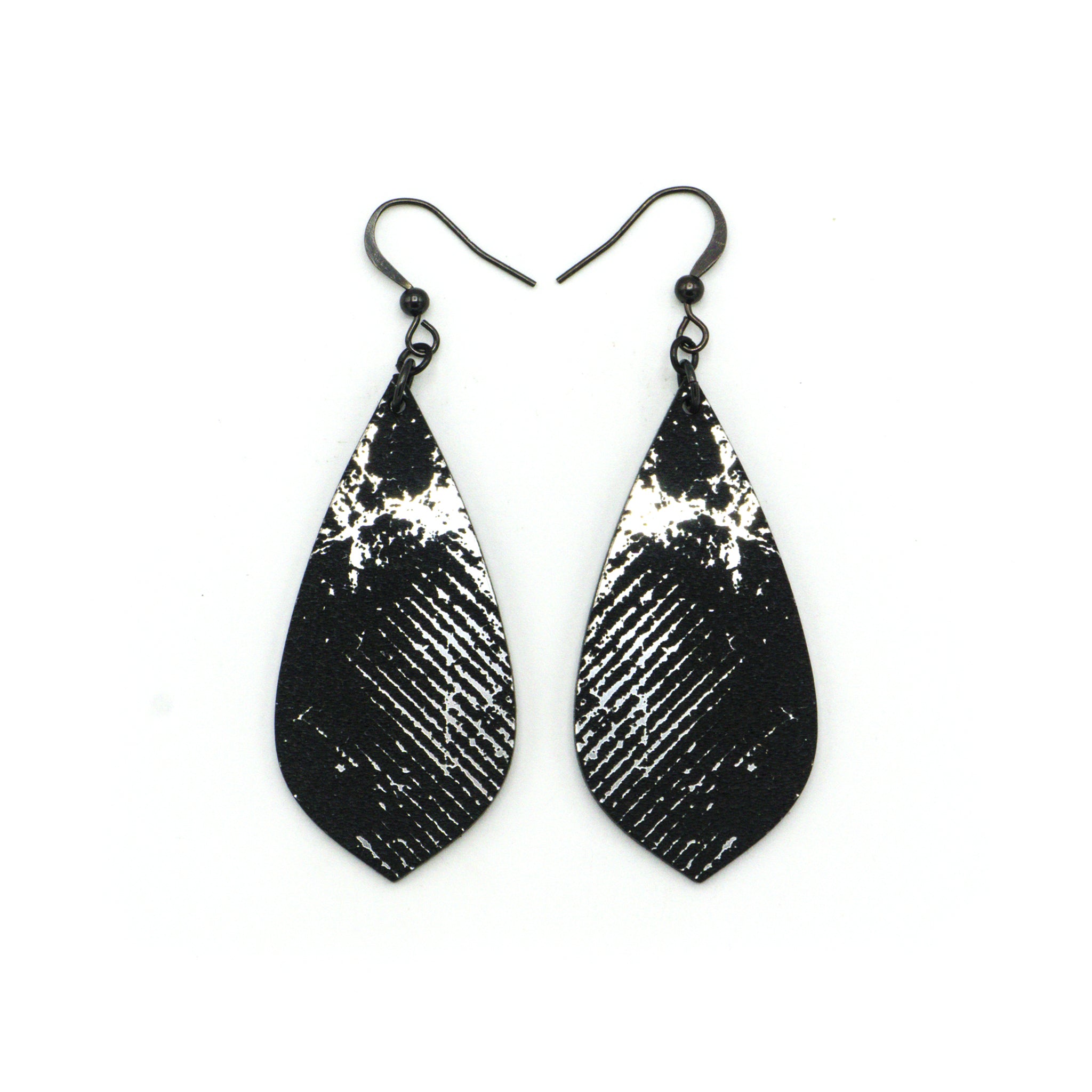 Gem Point [26R] Acrylic Earrings - Brushed Silver & Black | Stylish & Lightweight for Everyday Wear, Parties & Gifts