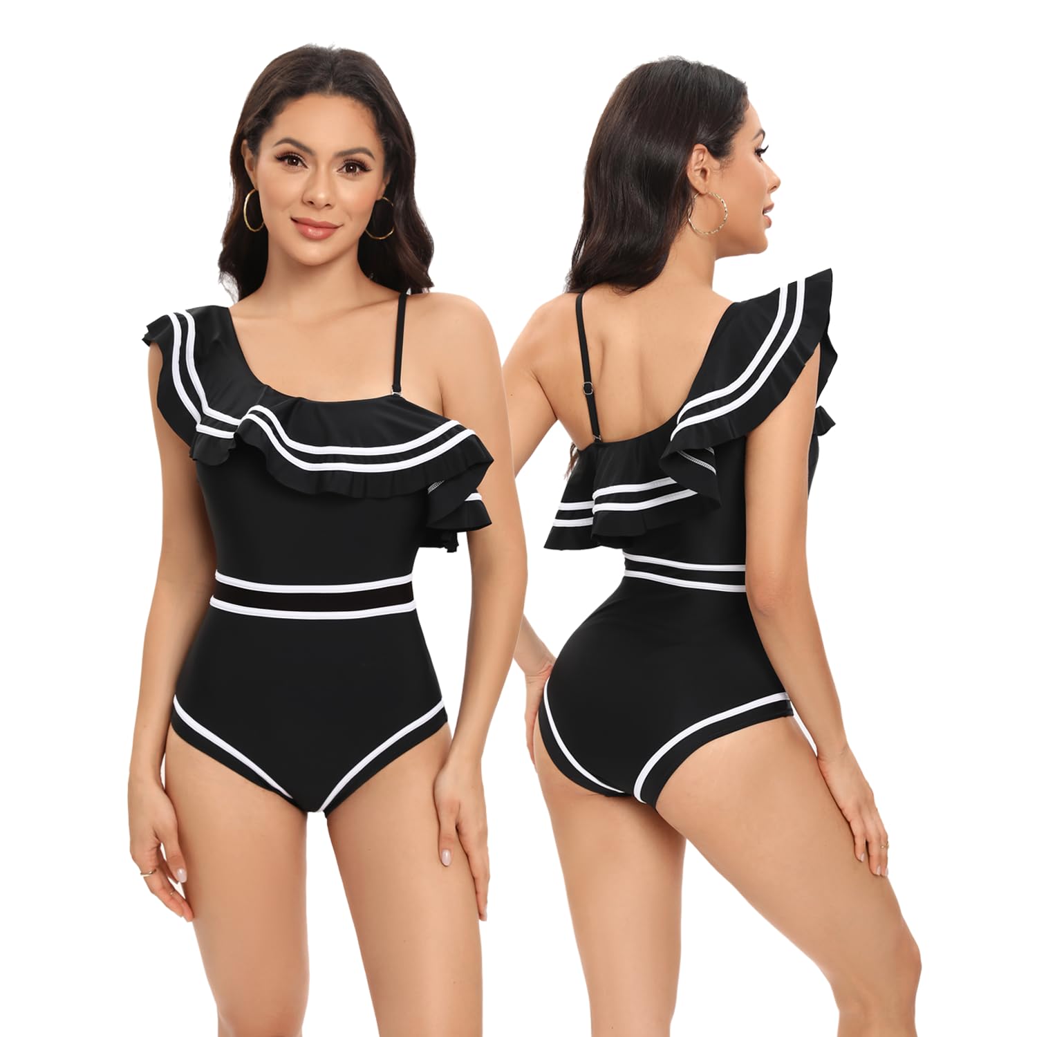 Elegant One Shoulder Ruffle High Waisted One Piece Swimsuit for Women - Perfect for Beach Vacations, Pool Parties & Summer Getaways