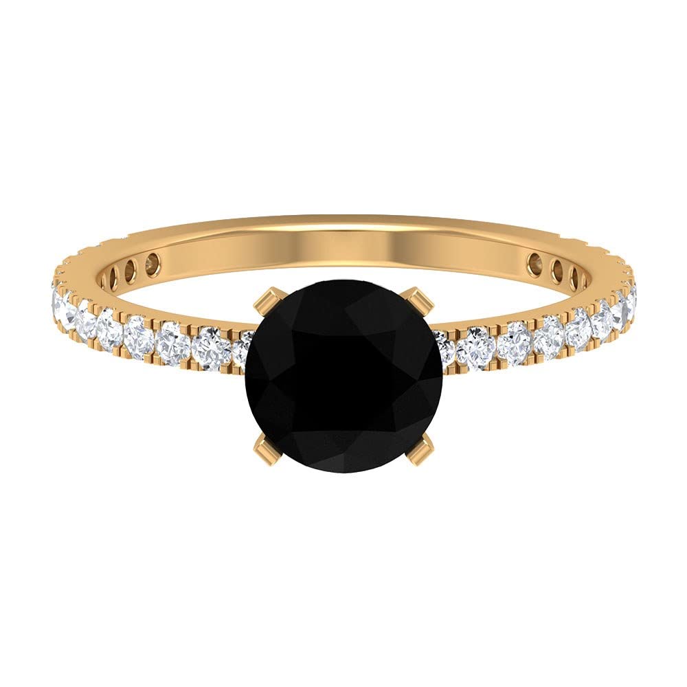 1.50 CT Black Spinel Engagement Ring with Diamond Accent - 14K Solid Gold August Birthstone Ring, 7mm Round Cut Solitaire Ring for Women | Perfect for Proposals, Anniversaries & Special Occasions