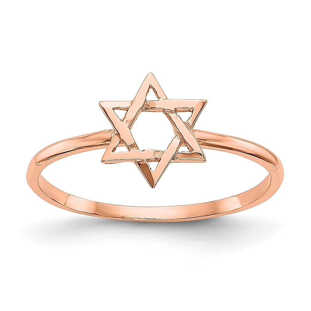 14K Rose Gold Star of David Band Ring for Women - Size 7.00 Religious Jewish Jewelry, Perfect Gift for Her - Ideal for Hanukkah, Bat Mitzvah & Everyday Wear