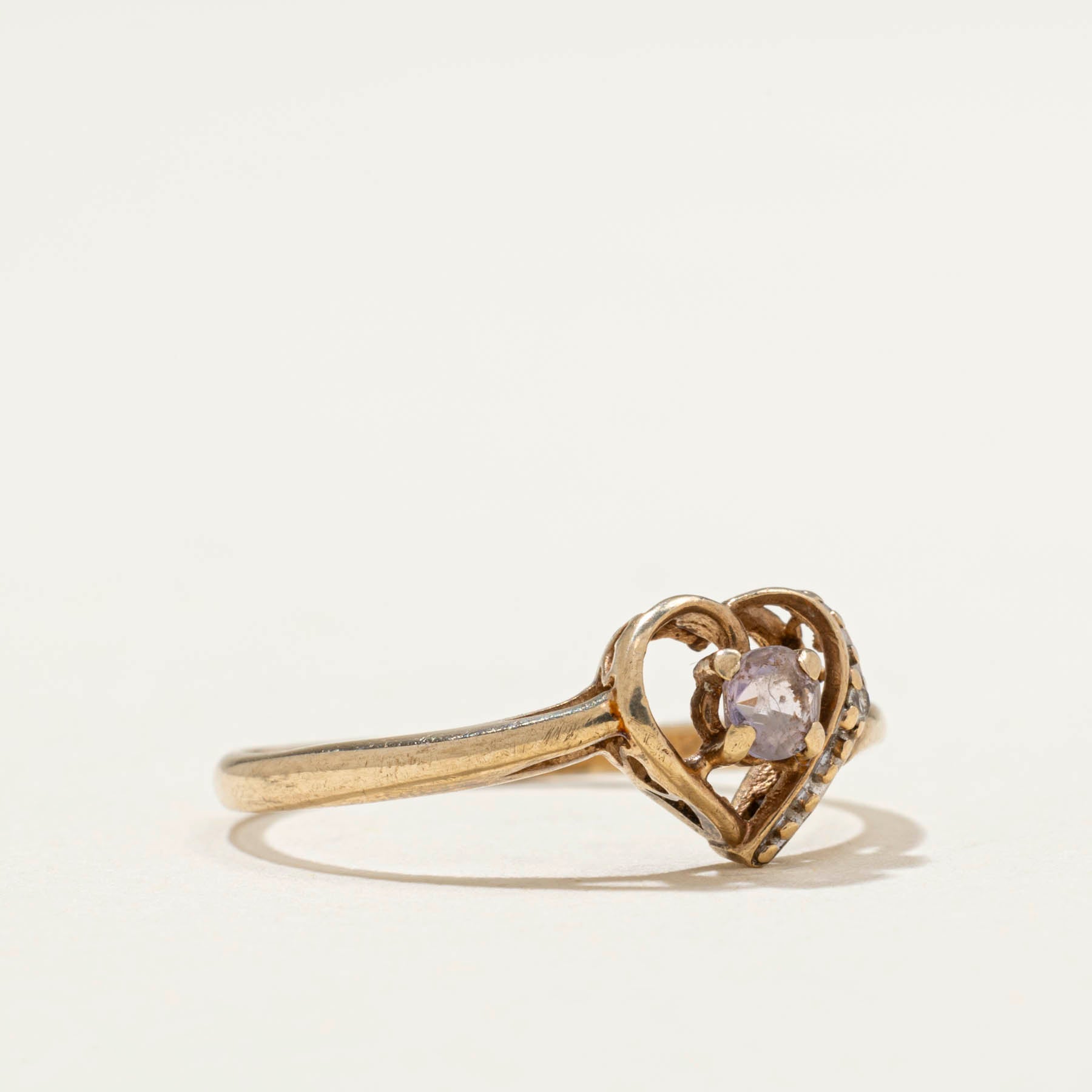 0.005ct Amethyst & 0.10ct Diamond Heart Ring - Size 5.25 | Elegant Purple Gemstone Jewelry for Valentine's Day, Anniversary & Romantic Gifts