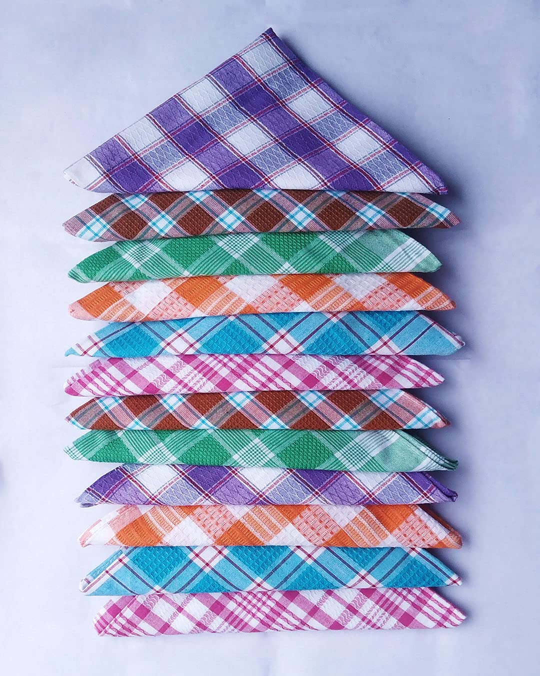 Yesotha Textiles 12-Pack Multicolor Cotton Kitchen Towels | Super Absorbent Waffle Weave Dish Cloths | Premium Multi-Purpose Cleaning Towels for Kitchen, Dishes & Household Cleaning | by Yesotha Textiles