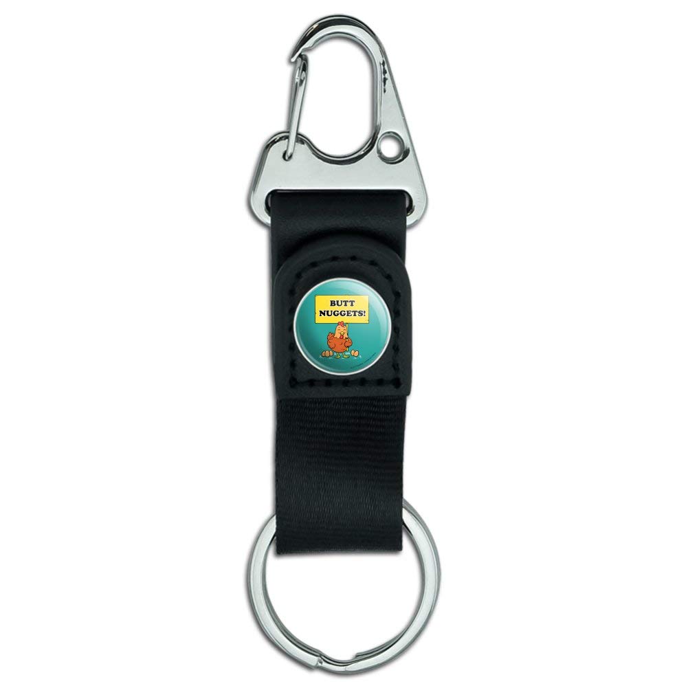 Funny Chicken Egg Keychain - Butt Nuggets Humor Keyring with Leather Fabric Belt Clip & Carabiner | Novelty Gifts, Car Keys Accessories, Backpack Decor