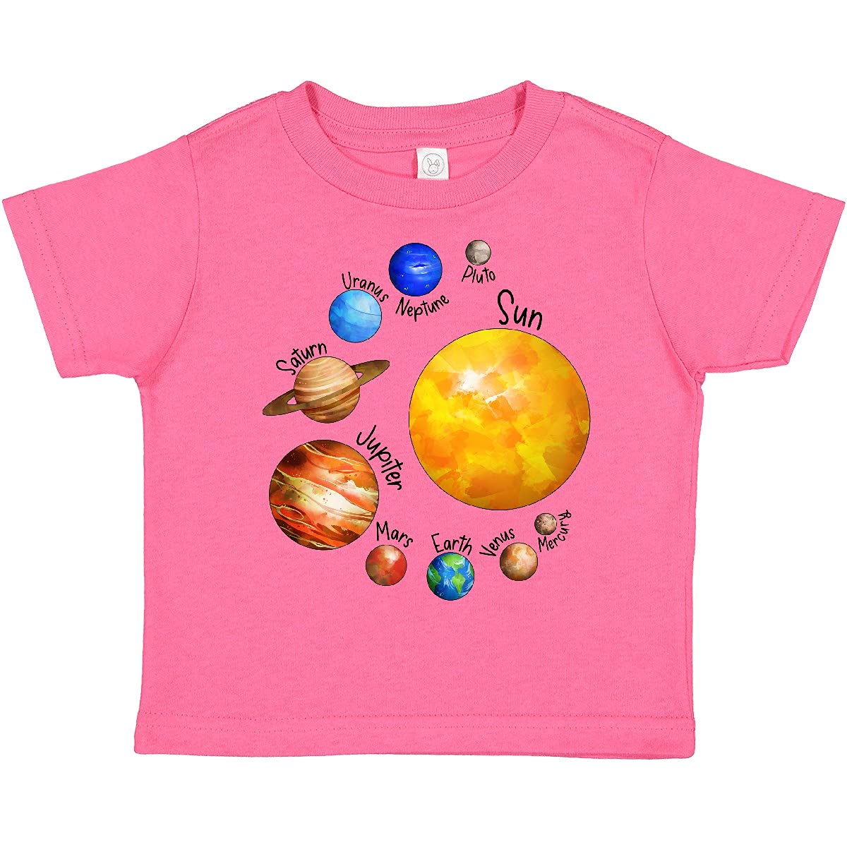 Inktastic Sun and Planets - Yes, and Pluto Toddler T-Shirt | Cute Space Themed Tee for Kids | Perfect for School, Playdates & Astronomy Lovers