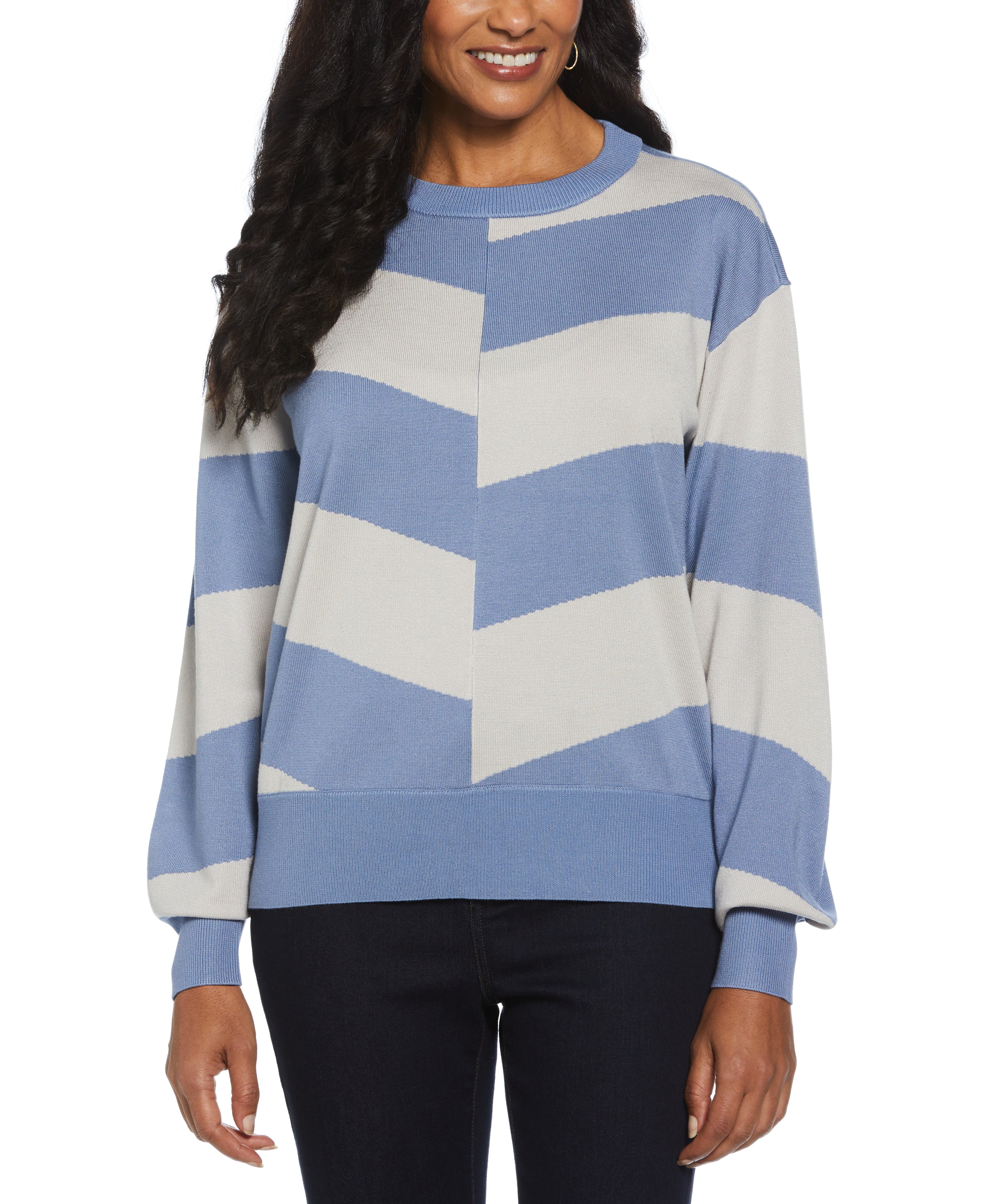 Stylish Chevron Crew Neck Easy Sweater for Women | Soft & Comfortable Knit Pullover | Perfect for Casual Wear, Office & Fall Outfits