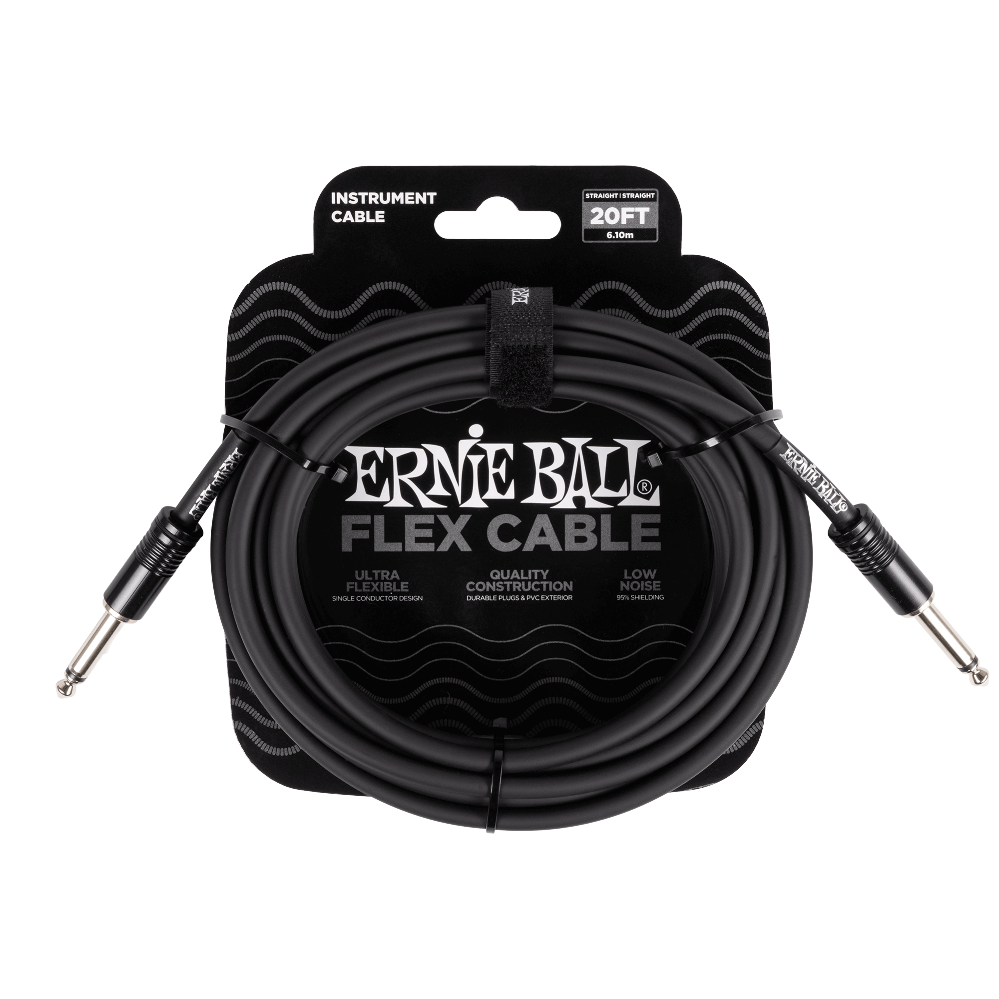 Ernie Ball 20ft Flex Instrument Cable - Straight to Straight Black - High-Quality Guitar & Bass Cable for Live Performances & Studio Recording