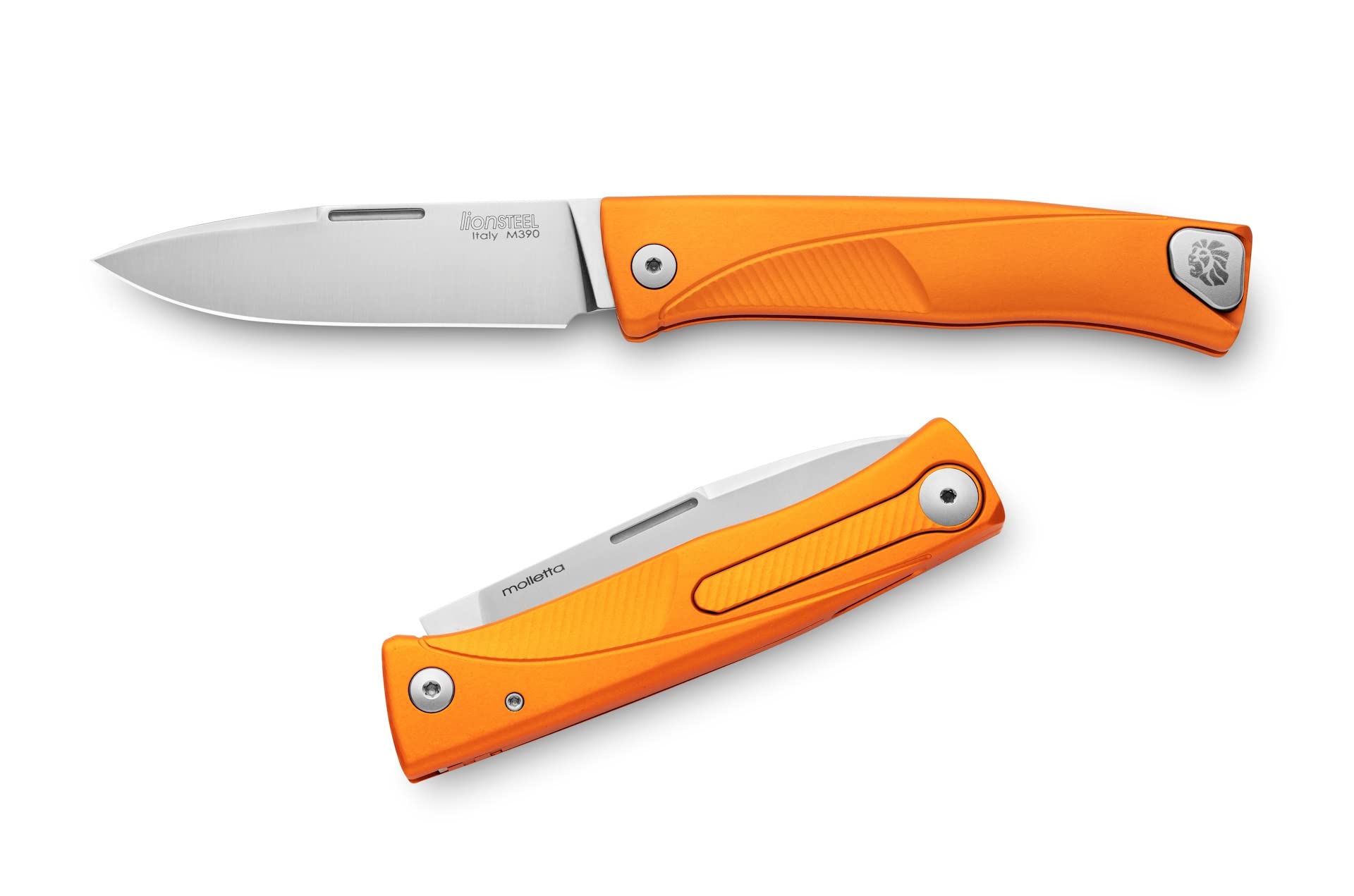 Lion Steel Thrill Slip-Joint TL A OS Knife - Premium M390 Stainless Steel Blade & Orange Aluminum Handle - EDC Pocket Knife for Camping, Hiking, and Everyday Carry