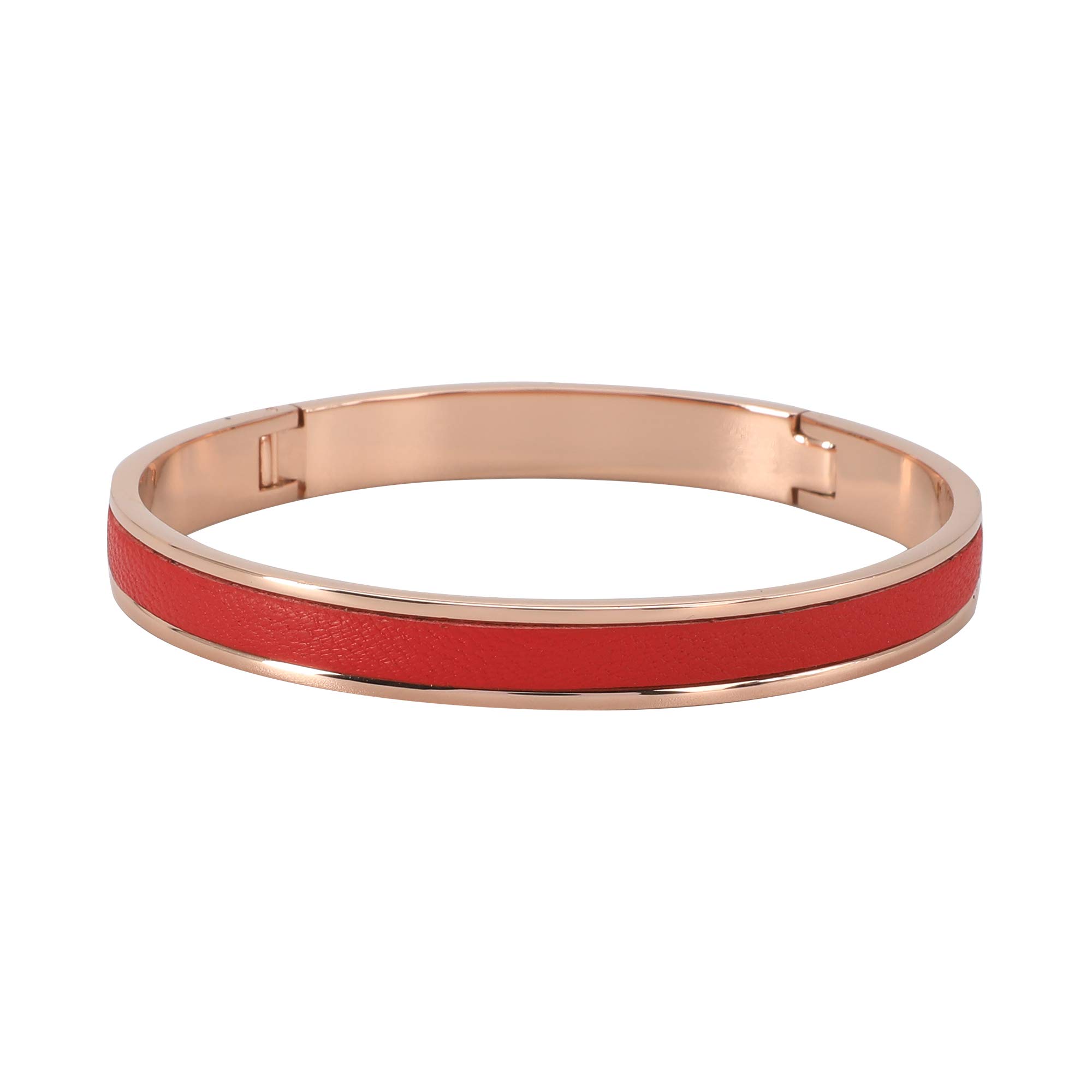 Stainless Steel Bangle Bracelet for Women & Men - Adjustable Buckle Cuff with Leather Accent - Couples Friendship Jewelry Gift for Anniversary, Valentine's Day & Everyday Wear