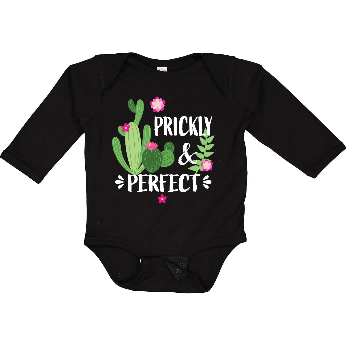 Inktastic Cactus Prickly and Perfect with Pink Flowers Baby Long Sleeve Bodysuit - Soft Cotton Onesie for Newborns & Infants, Cute Cactus Outfit for Photos, Playdates & Everyday Wear