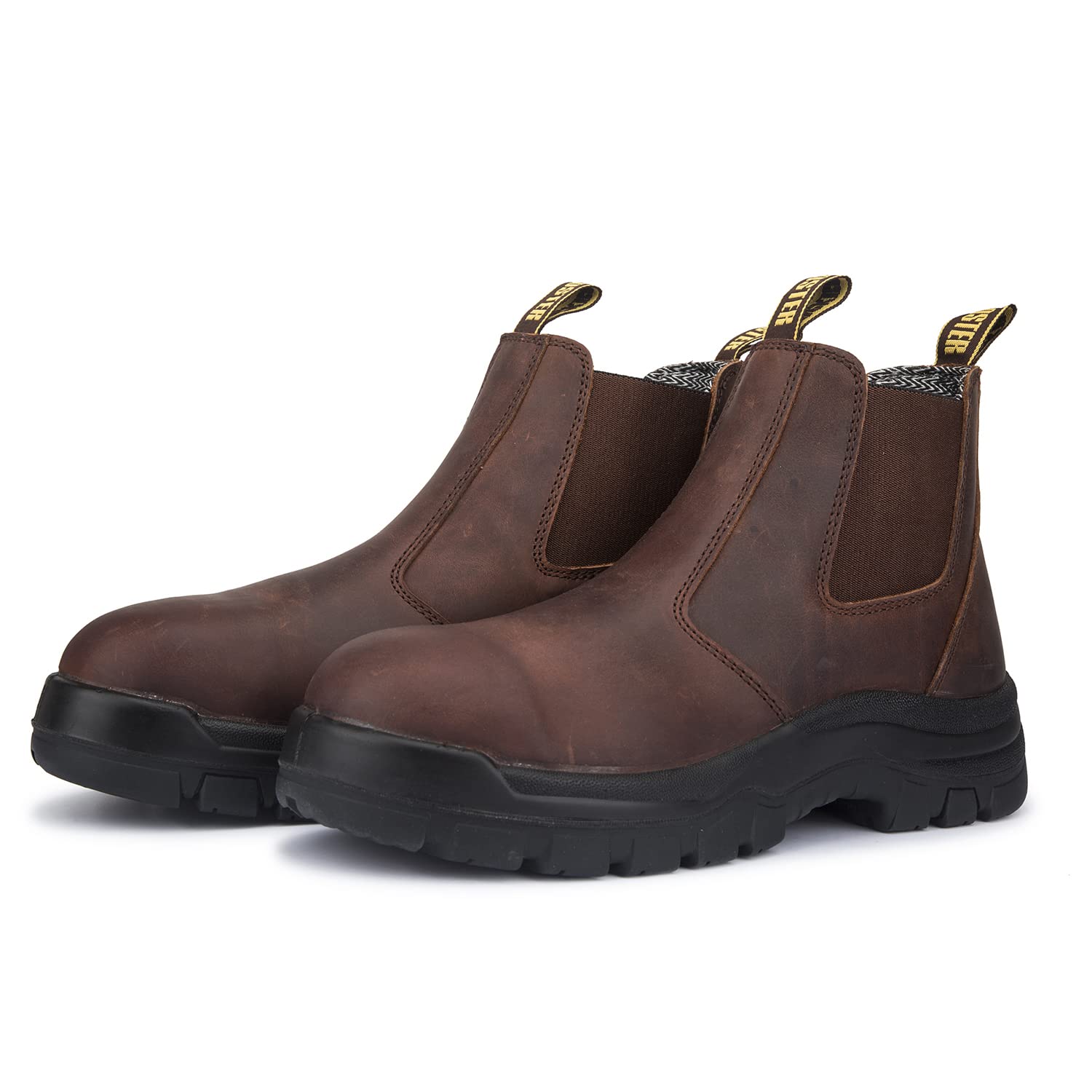ROCKROOSTER Women's 6 Inch Chelsea Work Boots - Soft Toe Wide Width, Slip Resistant TPU Outsole, Comfortable Pull On Safety Shoes (AK224-227NT) - Perfect for Construction, Warehouse & Outdoor Work