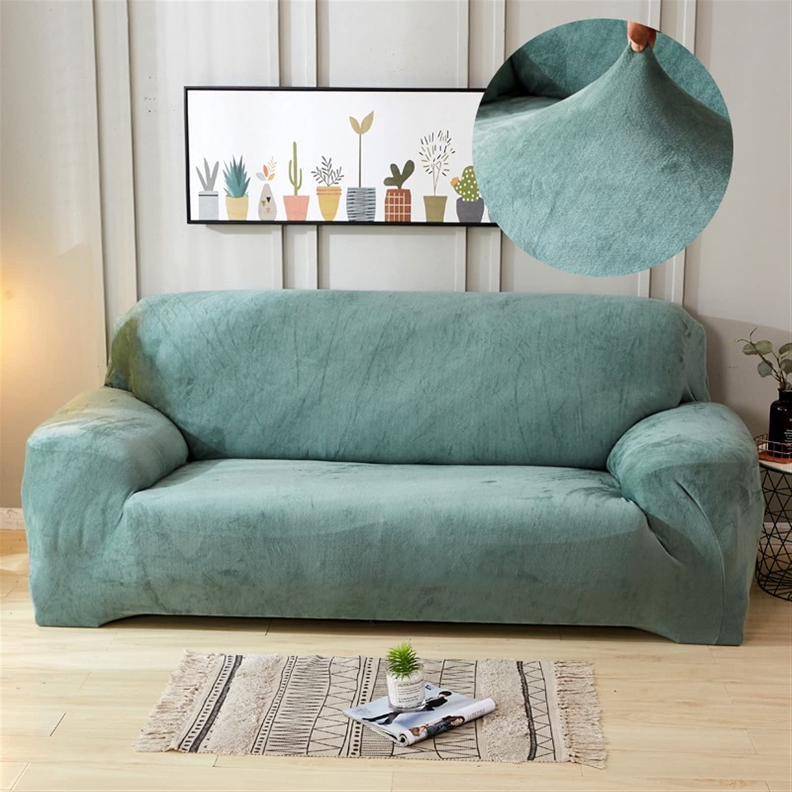 Stretch Sofa Cover - Soft Plush Elastic Slipcover for Couch, Armchair, Loveseat & Chaise Lounge - Furniture Protector (Green, L190-230cm) - Perfect for Living Room, Bedroom & Home Decor