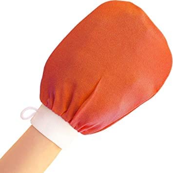 Authentic Moroccan Kessa Exfoliating Glove - Natural Hammam Bath Scrub Mitt for Deep Exfoliation & Tan Removal (Orange) - Perfect for Spa, Home Use & Gift Giving