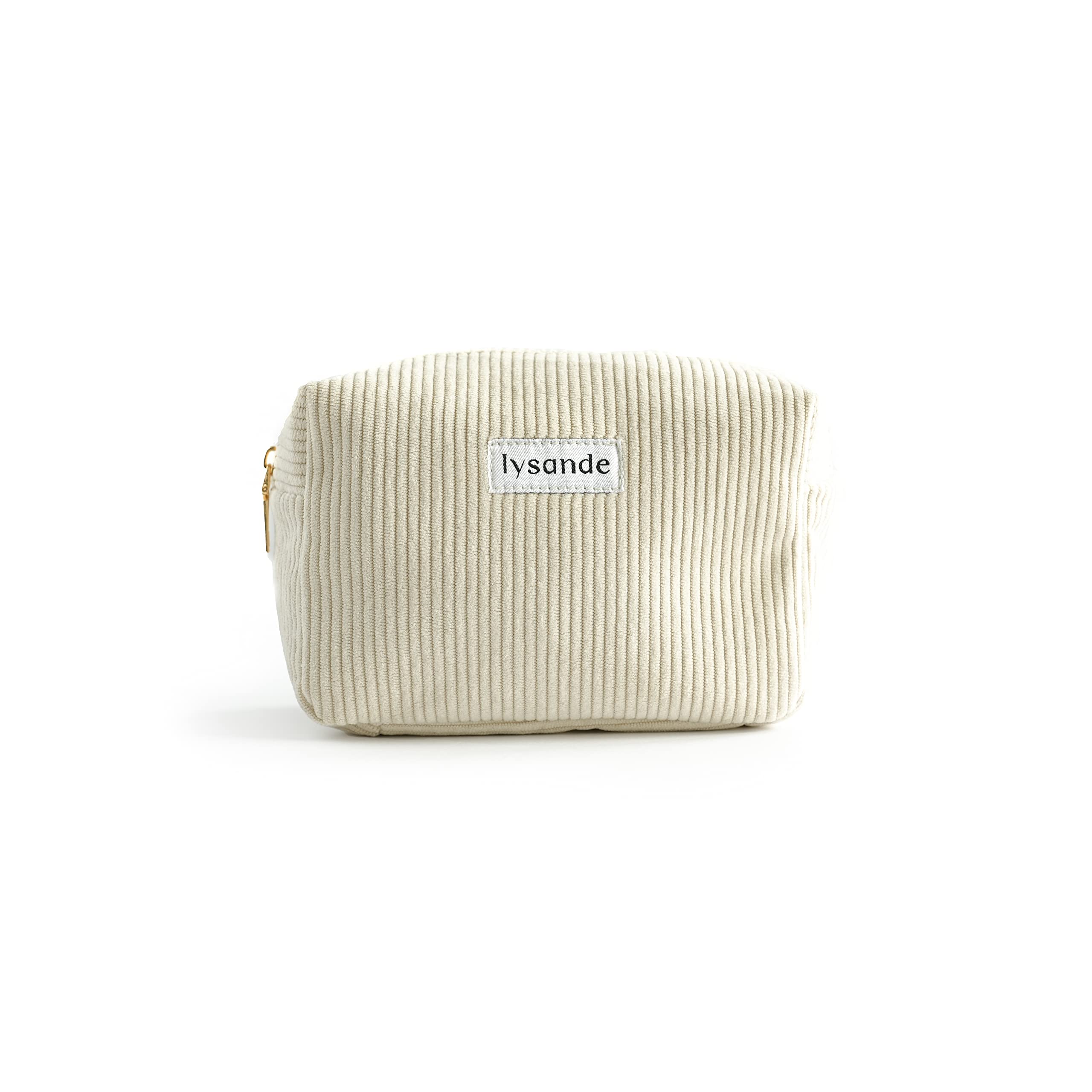 LYSANDE Corduroy Makeup Bag for Women - Small Travel Cosmetic Pouch & Purse Organizer - Multi-Use Pencil Case & Makeup Case (Cream) | Perfect for Travel, Daily Use & Gift Giving