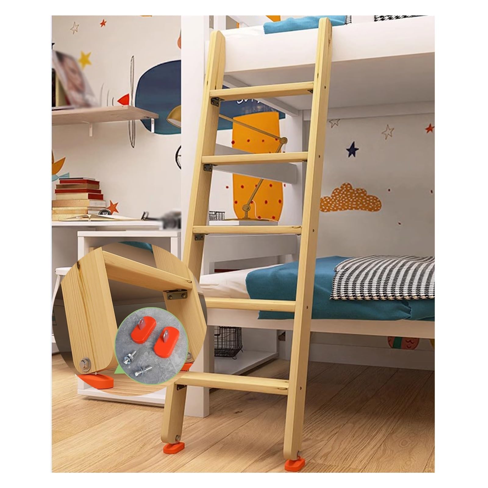 Solid Pine Wood Bunk Bed Ladder - Non-Slip 4/5/6 Step Replacement Stairs for Twin/Full Bunk Beds | Safe & Sturdy Climbing Solution for Kids & Adults Bedroom