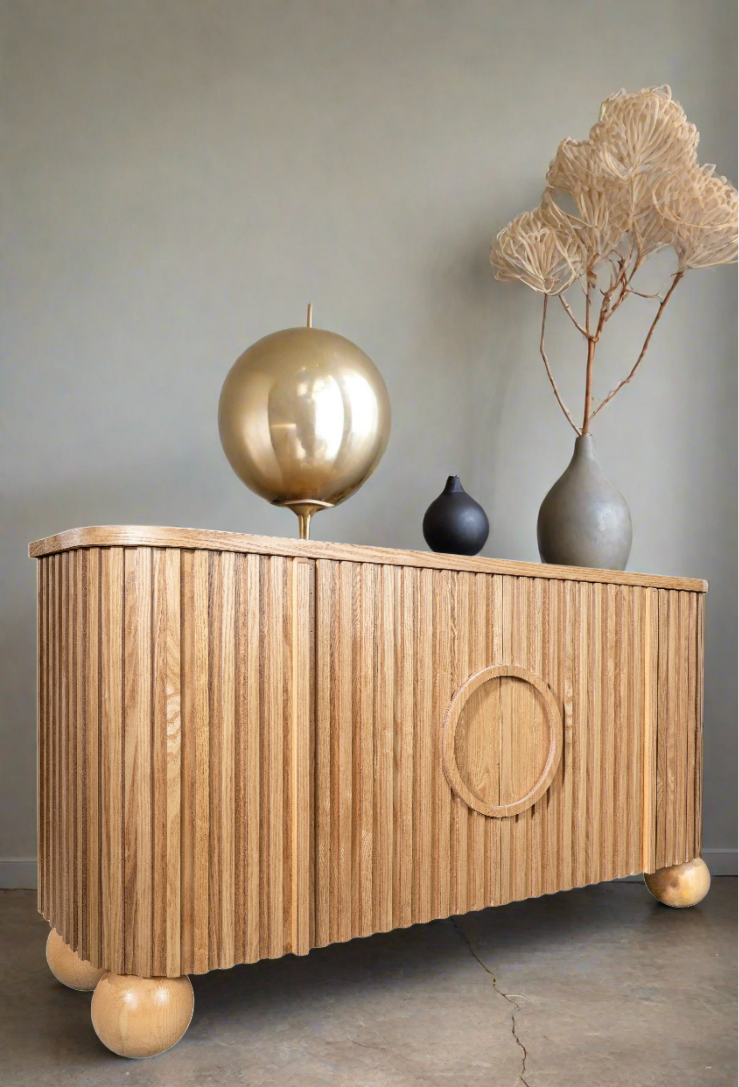 Lucca Fluted Sideboard Accent Cabinet with Ball Feet - Mid-Century Modern Storage for Dining Room, Living Room & Entryway