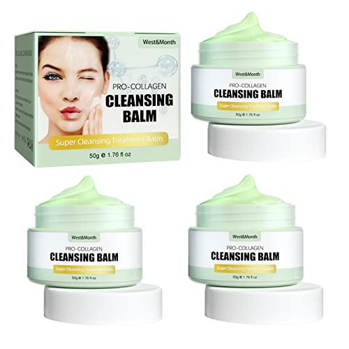 Natural Makeup Remover Balm | Pro-Collagen Cleansing Balm | Vegan & Easy Rinse Formula | No Residue | For Dry & Sensitive Skin (3 Pack) | Perfect for Nighttime Skincare & Travel
